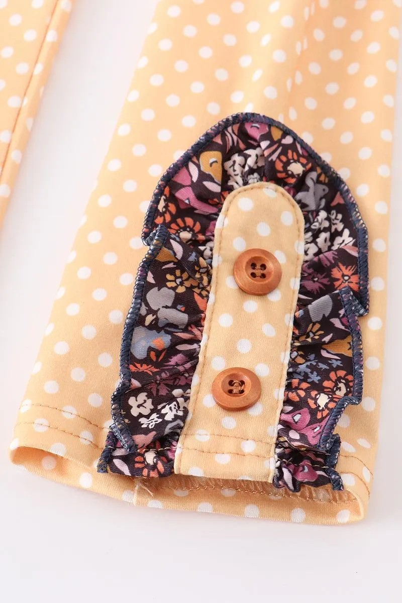 Sassy Soul Honeydew Girl's Boutique Mustard Floral Print Ruffle Girl Set Fall Lace Autumn Pockets