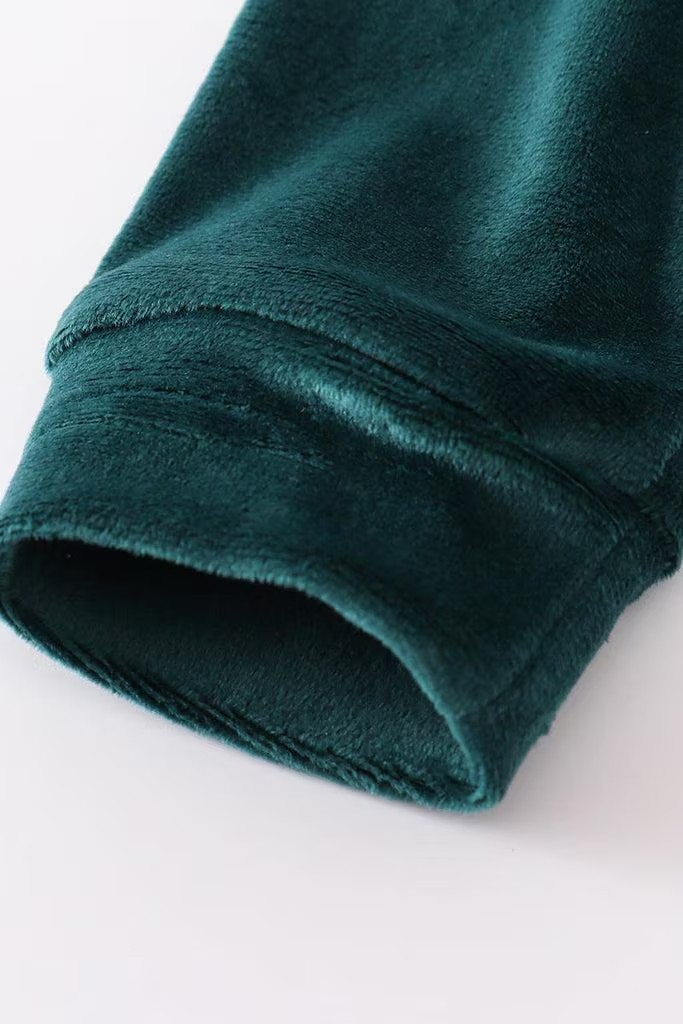 Abby & Evie Boys Boutique Forest Green Gingerbread Velvet Embroidery Embroidered 2 Piece Pant Set Outfit Matching Sibling