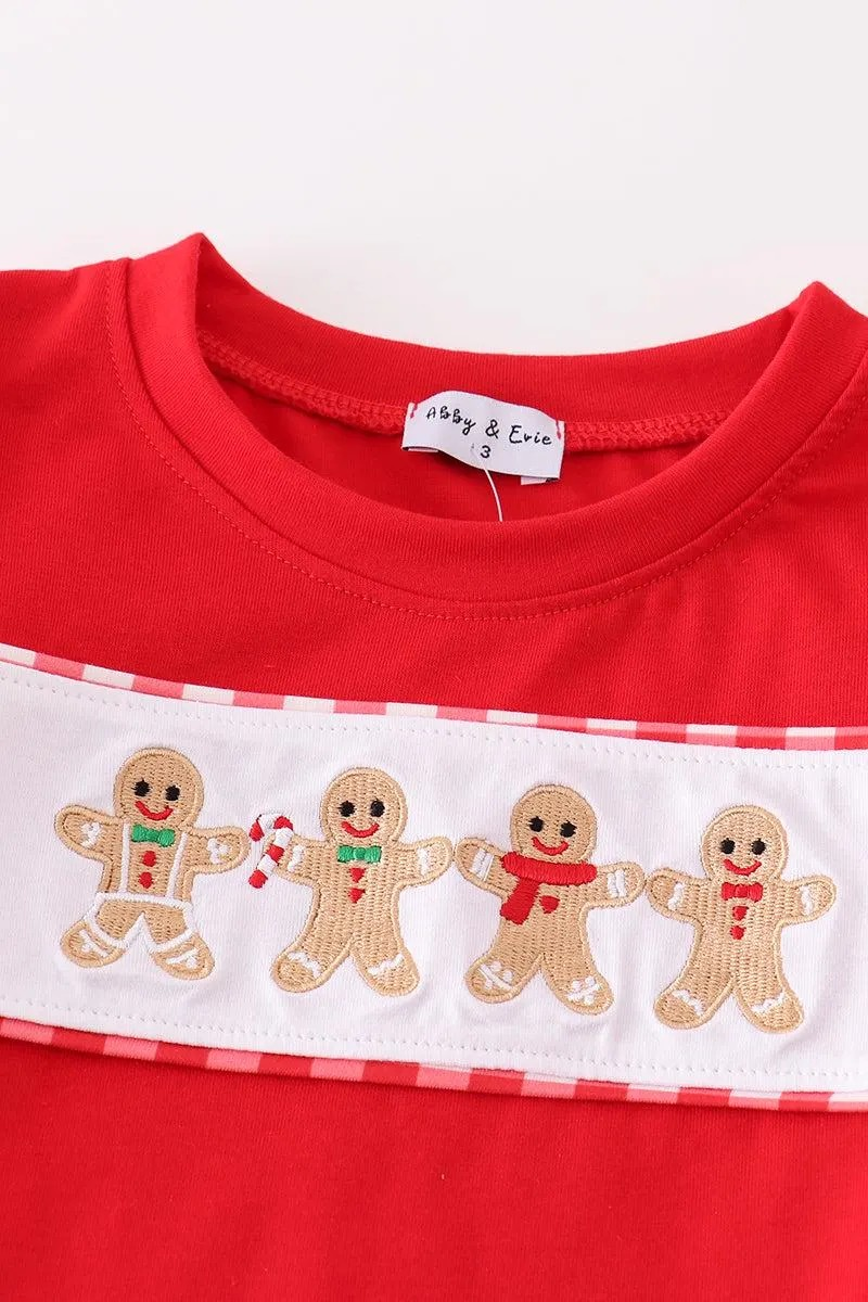Abby & Evie Boy's Boutique Red Christmas Gingerbread Embroidered Embroidery Plaid 2 Piece Set Sibling Matching