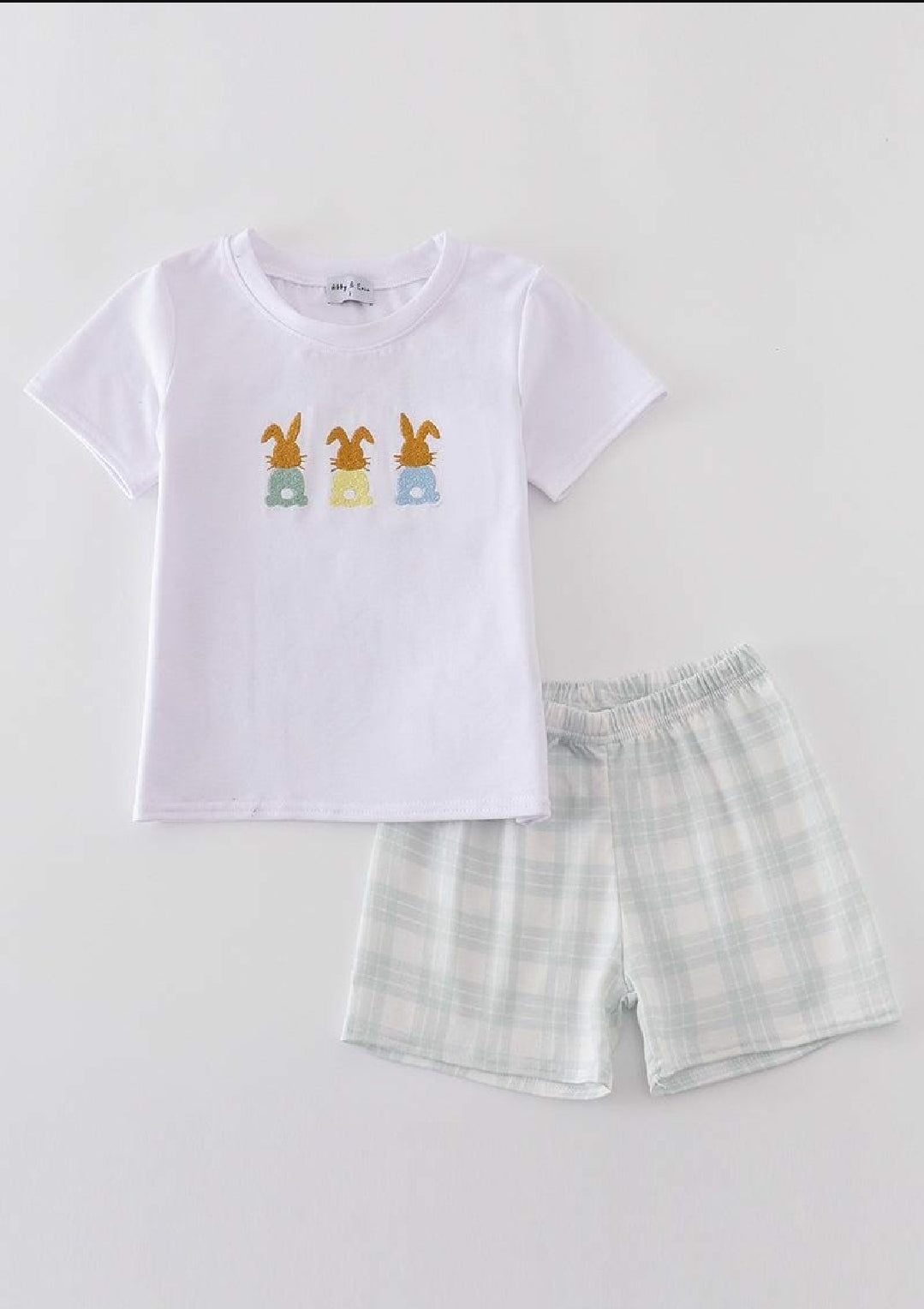 Boy's Boutique Easter White Bunny Bunnies Embroidered Embroidery Two Piece Short Set Outfit Matching Sibling