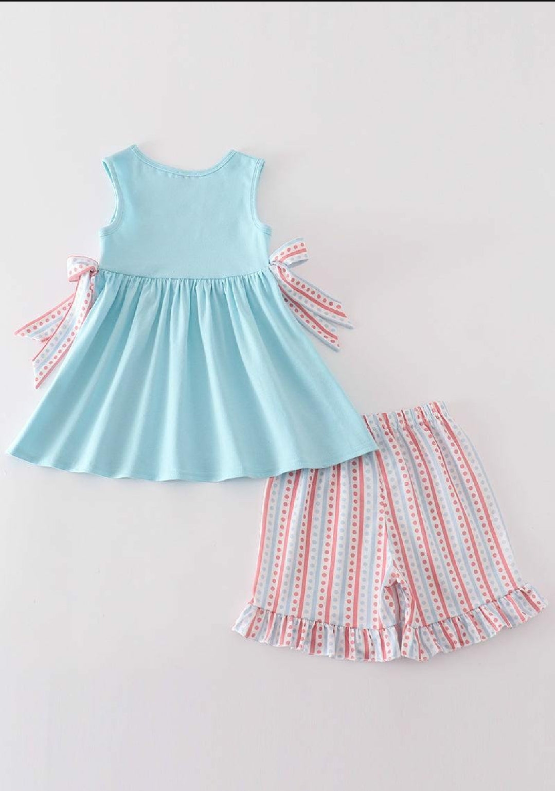 Girl's Blue Whale Embroidered Embroidery 2 Piece Set Summer Vacation Sibling Matching
