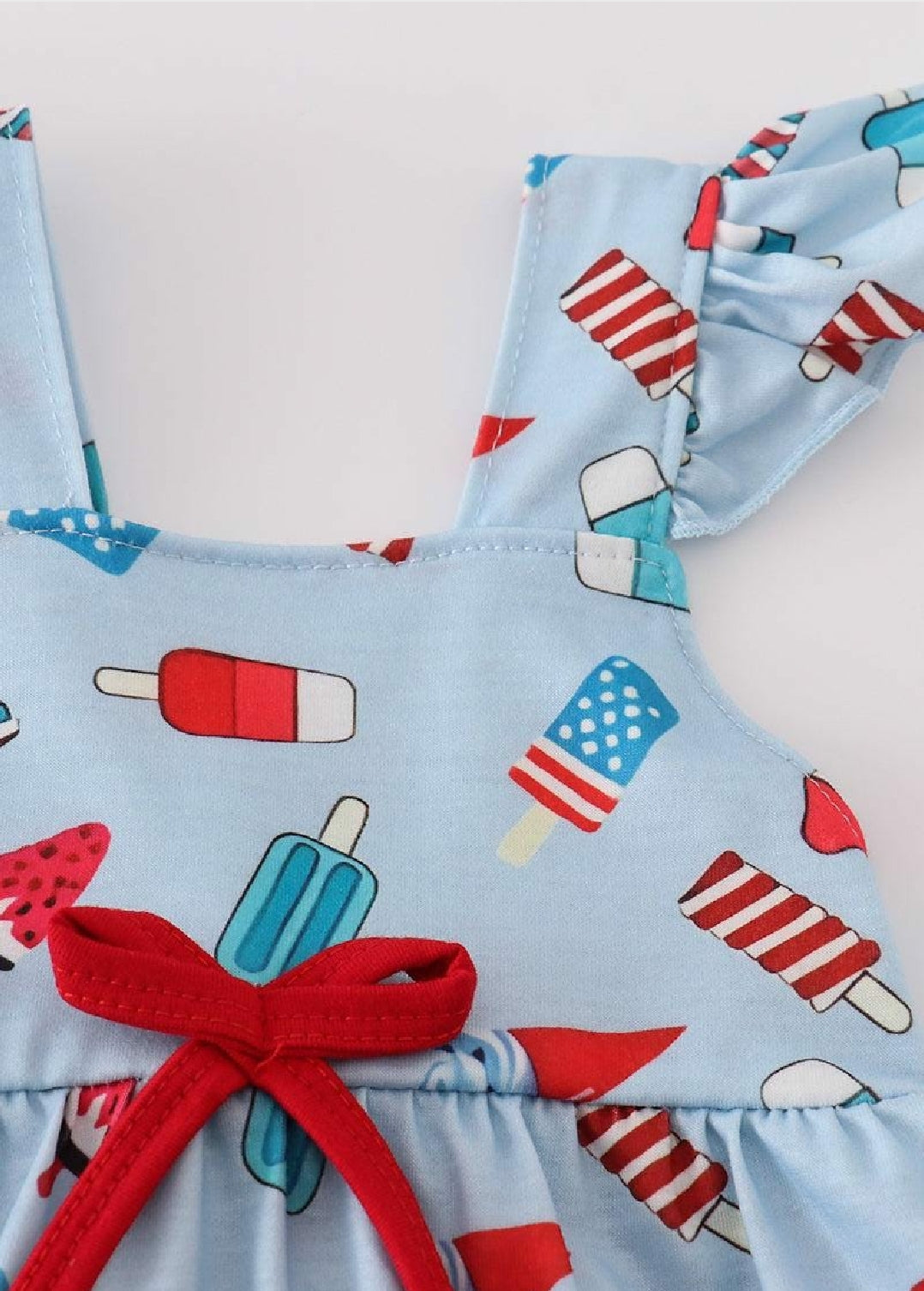 Girl's Boutique Cotton Blue Popsicles Print Embroidered Summer Ruffle Bubble Romper Matching Sibling 4th of July Patriotic