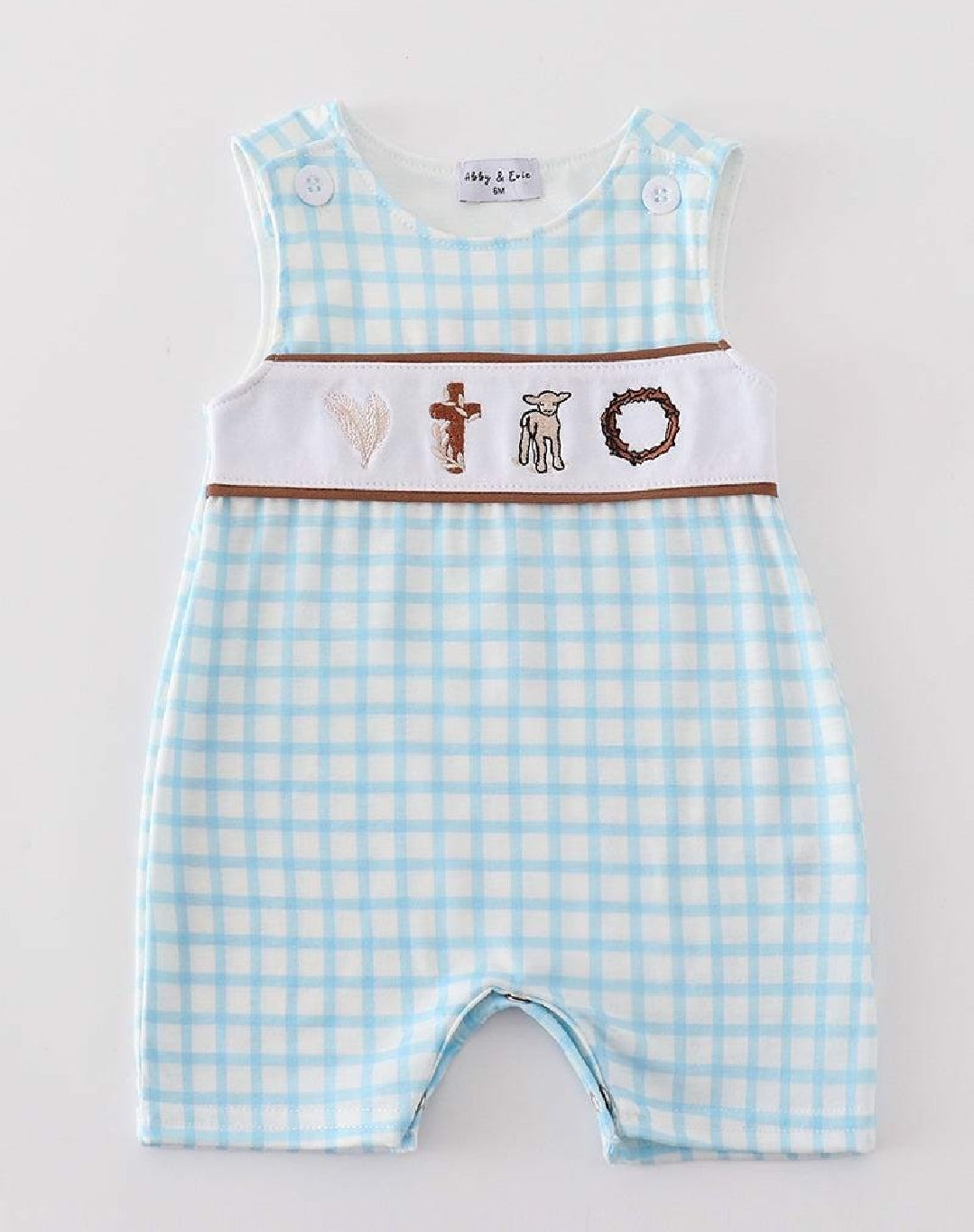 Boy's Boutique Blue Easter Cross Lamb Embroidered Embroidery Romper Outfit Matching Sibling