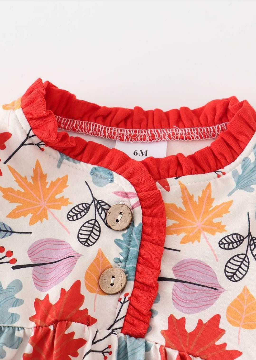 Girl's Boutique Red Fall Leaf Floral Print Bamboo Baby Knot One Piece Outfit