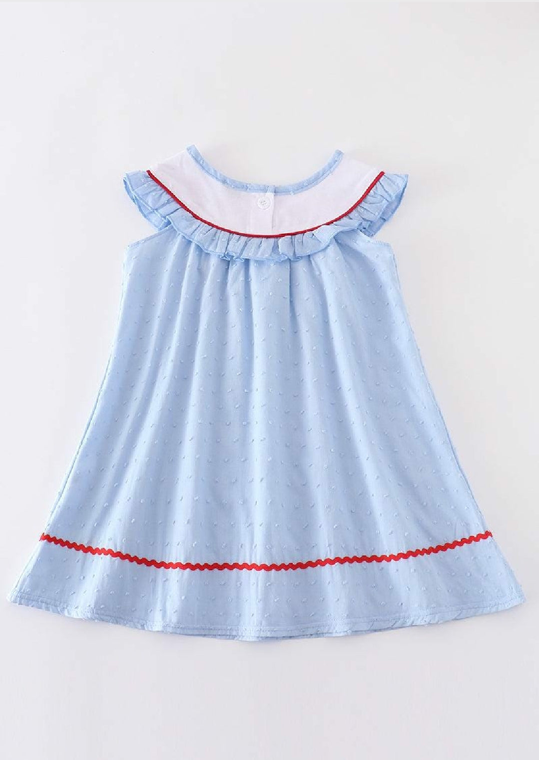 Girl's Boutique Patriotic Blue Swiss Dot Flag Dress Embroidery Embroidered 4th of July Sibling Matching