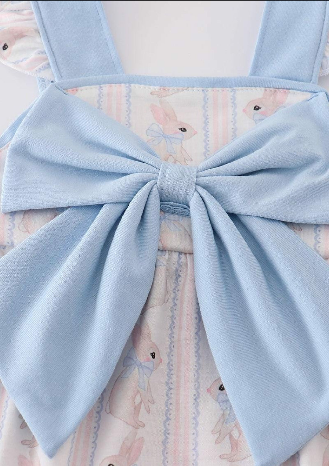 Girl's Boutique Blue Easter Bunny Bow Girl Embroidered Embroidery Bubble Romper Matching Sibling