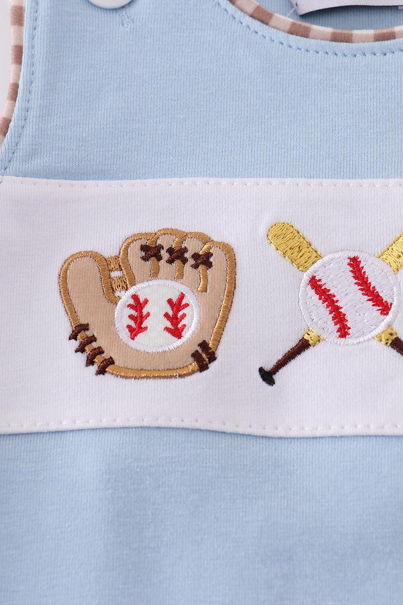 Boy's Boutique Blue Baseball Embroidered Embroidery Romper Outfit Matching Sibling