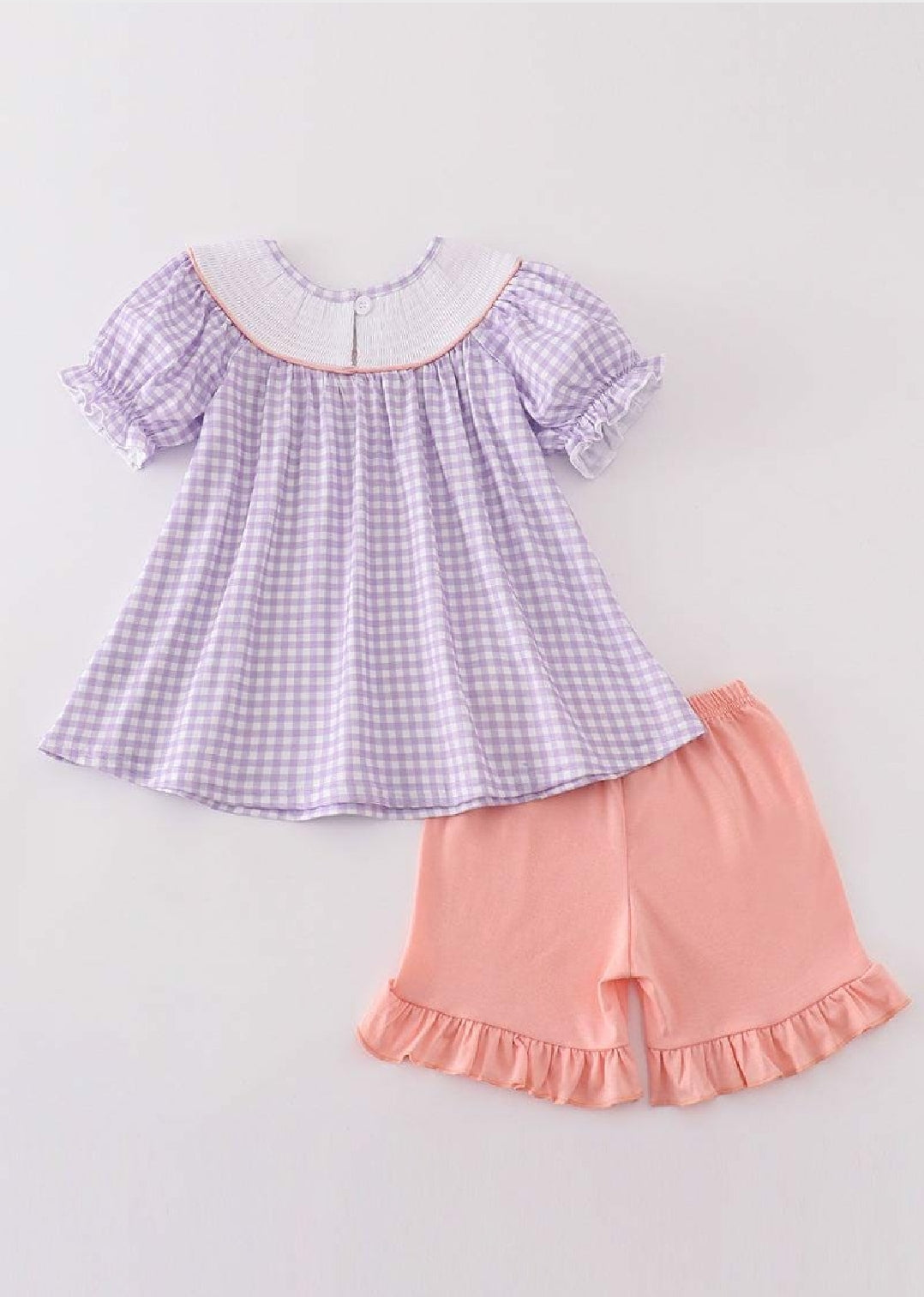 Girl's Boutique Purple Easter Bunny Smocked Embroidered Embroidery Two Piece Short Set Outfit Matching Sibling
