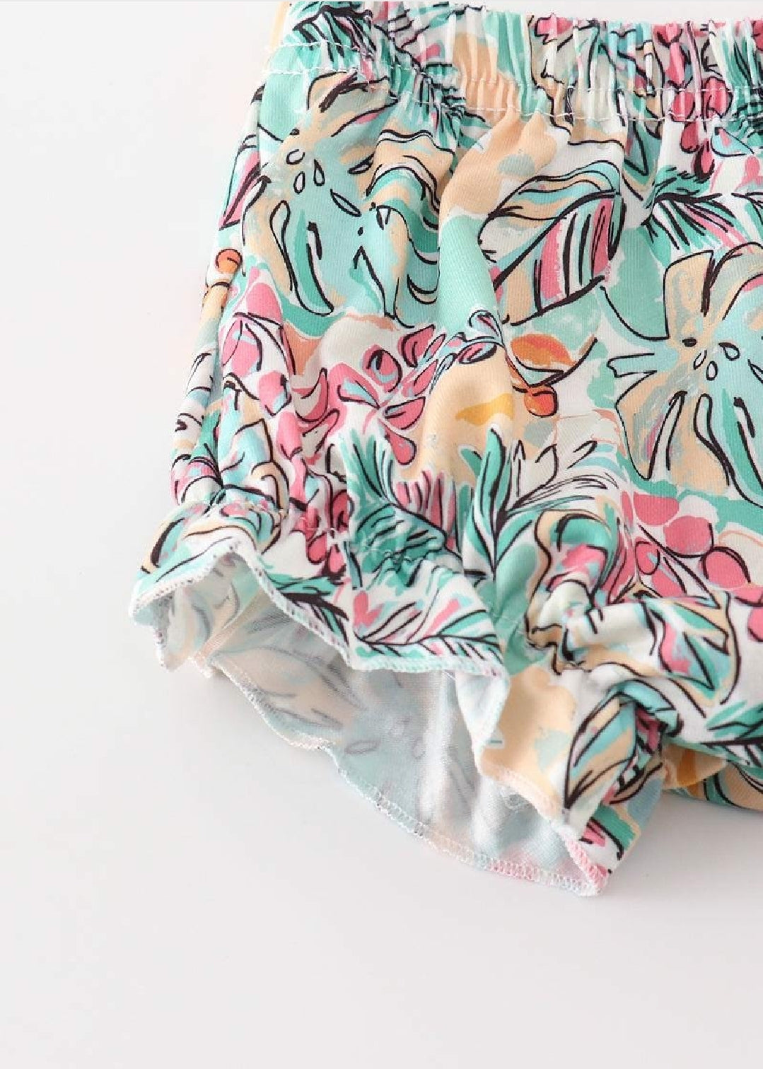 Girl's Boutique Teal Floral Print Forest Animal Embroidered Embroidery BABY Toddler Bloomer Set Matching Sibling