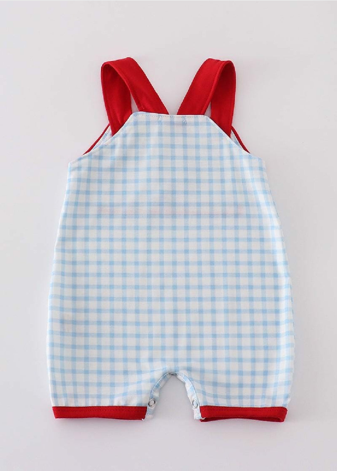 Boy's Boutique Blue Gingham Flag Patriotic 4th Of July Embroidered Jon Jon Romper Matching Sibling