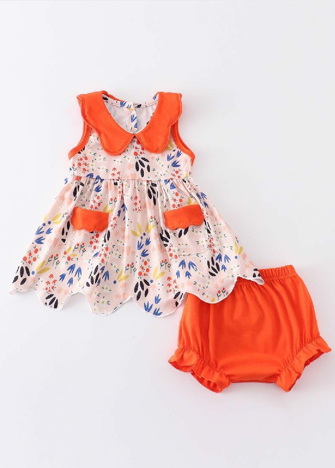 Girl's Boutique Orange floral print baby bloomers set Outfit Matching Sibling