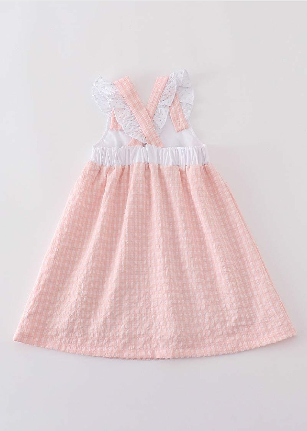 Girl's Boutique Premium Easter Bunny Pink Gingham Dress Sibling Matching Embroidered Embroidery