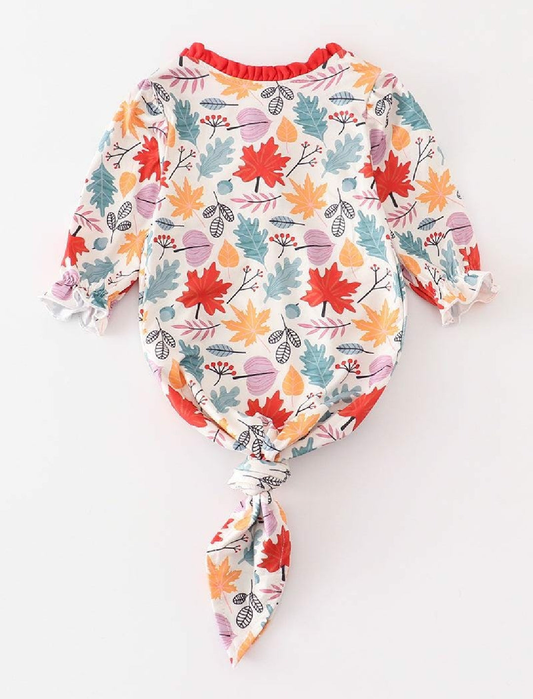 Girl's Boutique Red Fall Leaf Floral Print Bamboo Baby Knot One Piece Outfit
