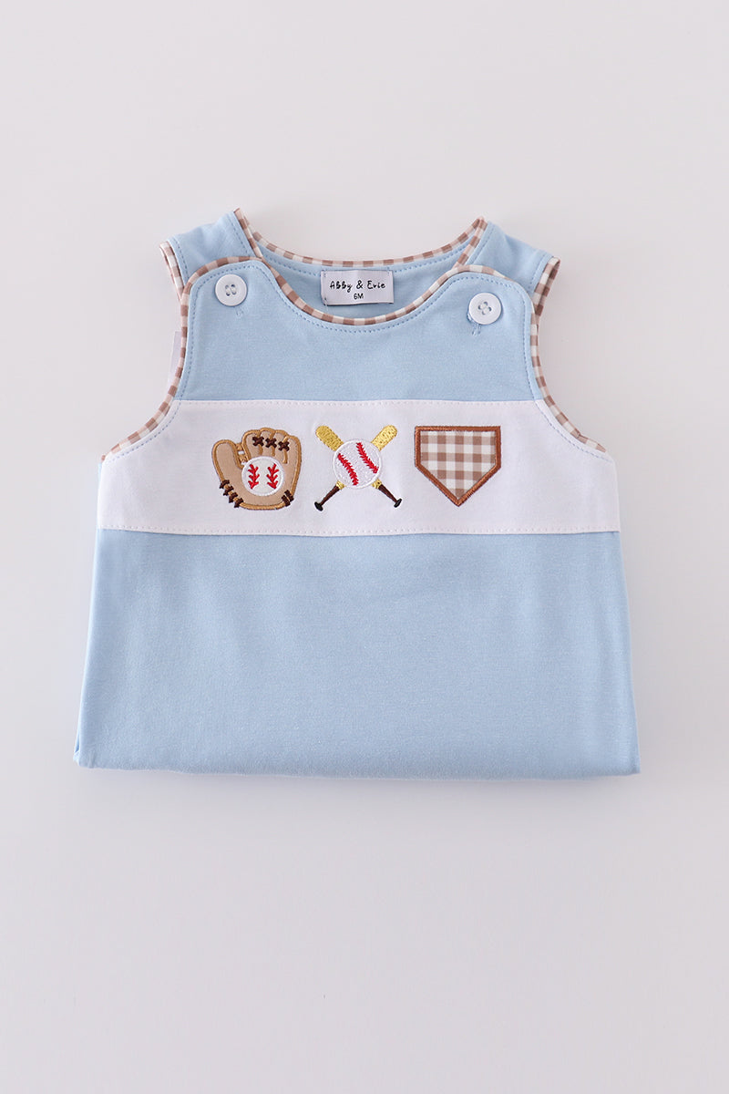 Boy's Boutique Blue Baseball Embroidered Embroidery Romper Outfit Matching Sibling