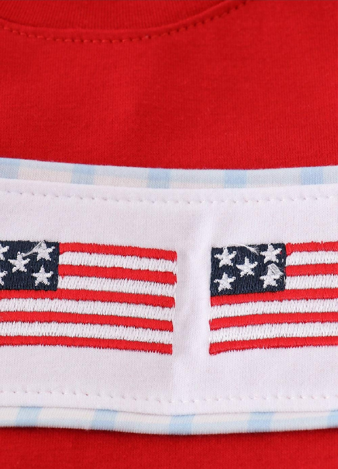 Boy's Boutique Patriotic Checkered Flag Red And Blue 2 Piece Set Embroidery Embroidered 4th of July Sibling Matching