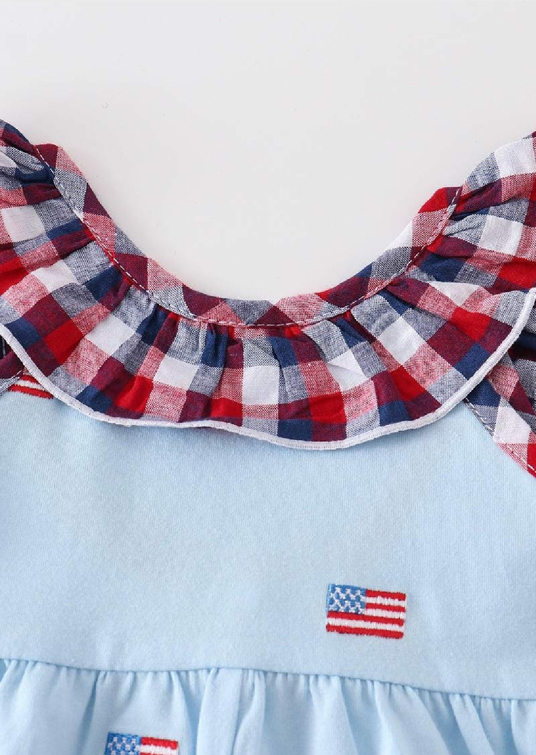 Girl's Boutique Premium Patriotic Plaid Flag Romper 4th of July Sibling Matching