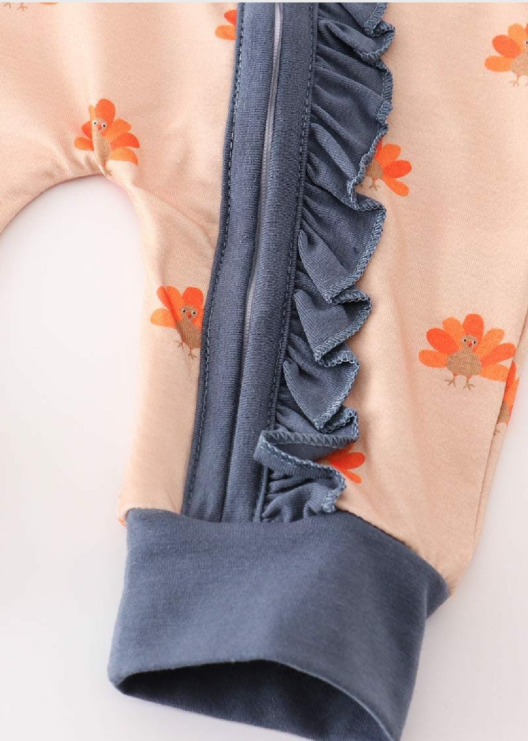 Girl's Boutique Khaki Turkey Print Zip Up Thanksgiving Fall Romper Outfit Matching Sibling