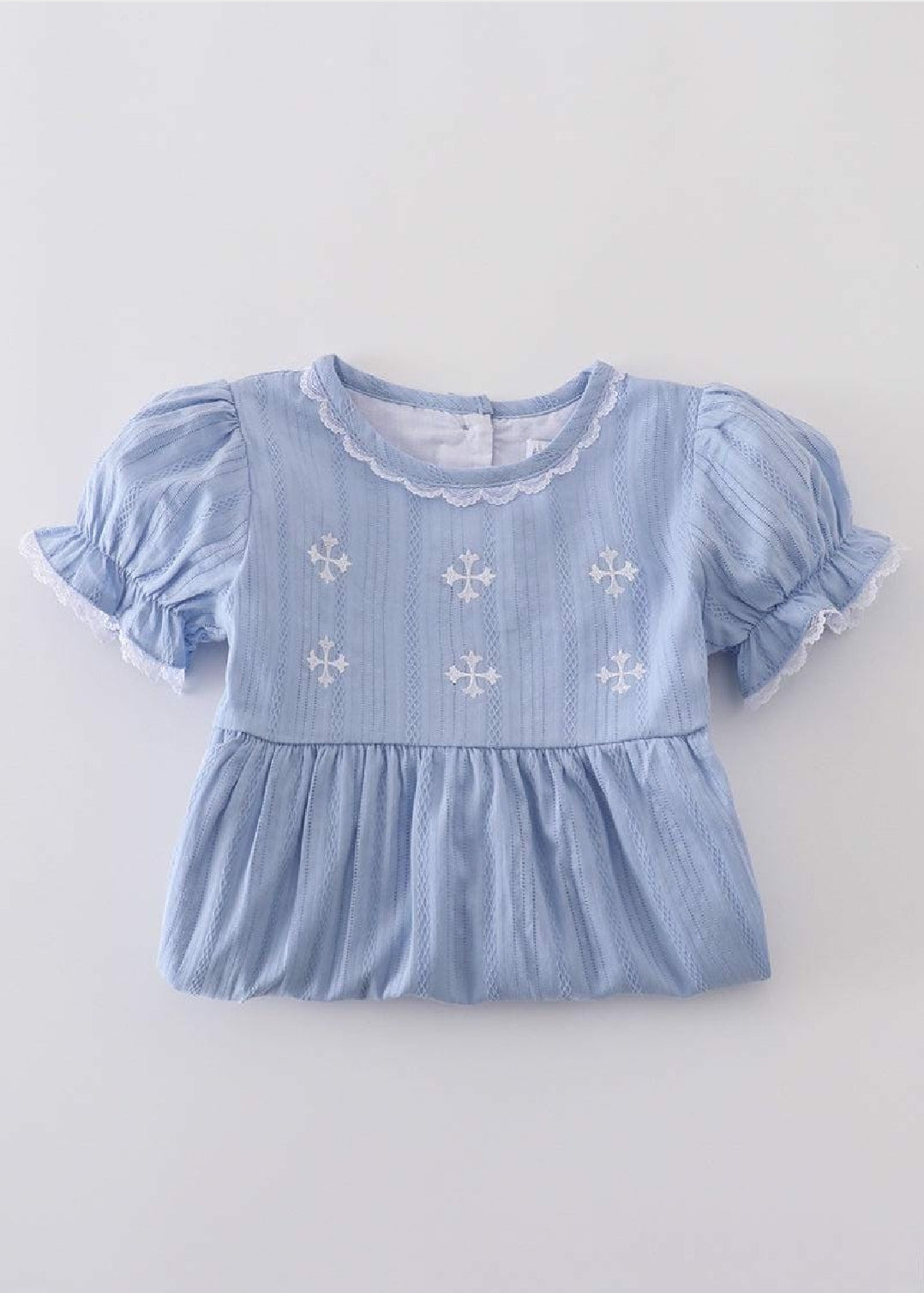 Girl's Boutique Premium Blue Easter Cross Girl Embroidered Embroidery Dress Matching Sibling