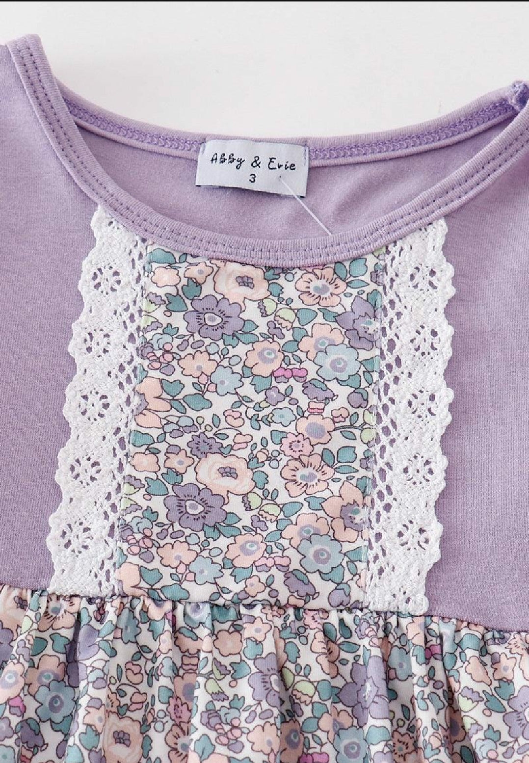 Girl's Boutique Purple Floral Print Lace Lilac Spring Dress Matching Sibling
