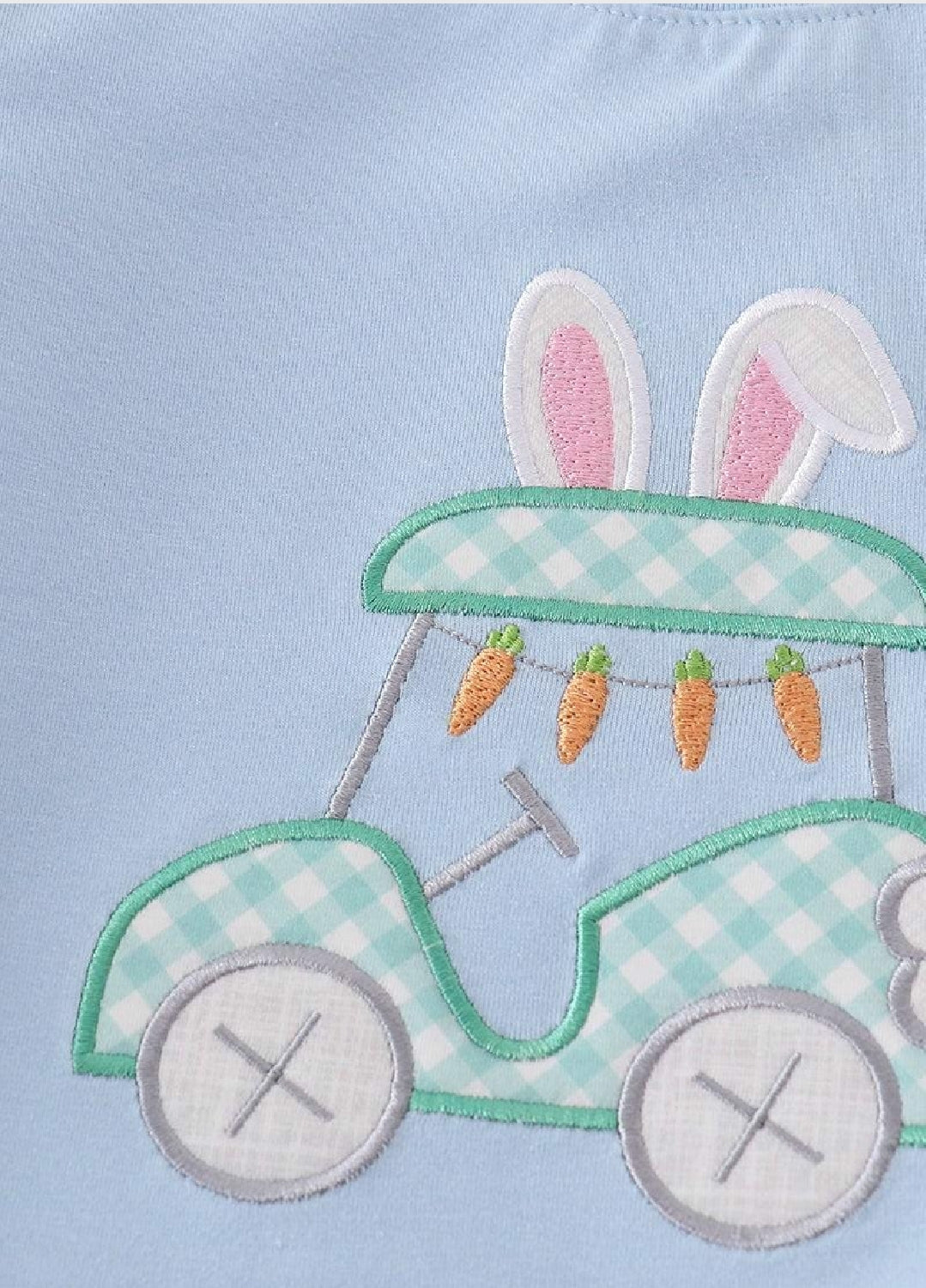 Boy's Boutique Blue Easter Bunny Golf Cart Applique 2 Piece Outfit Set Matching Sibling