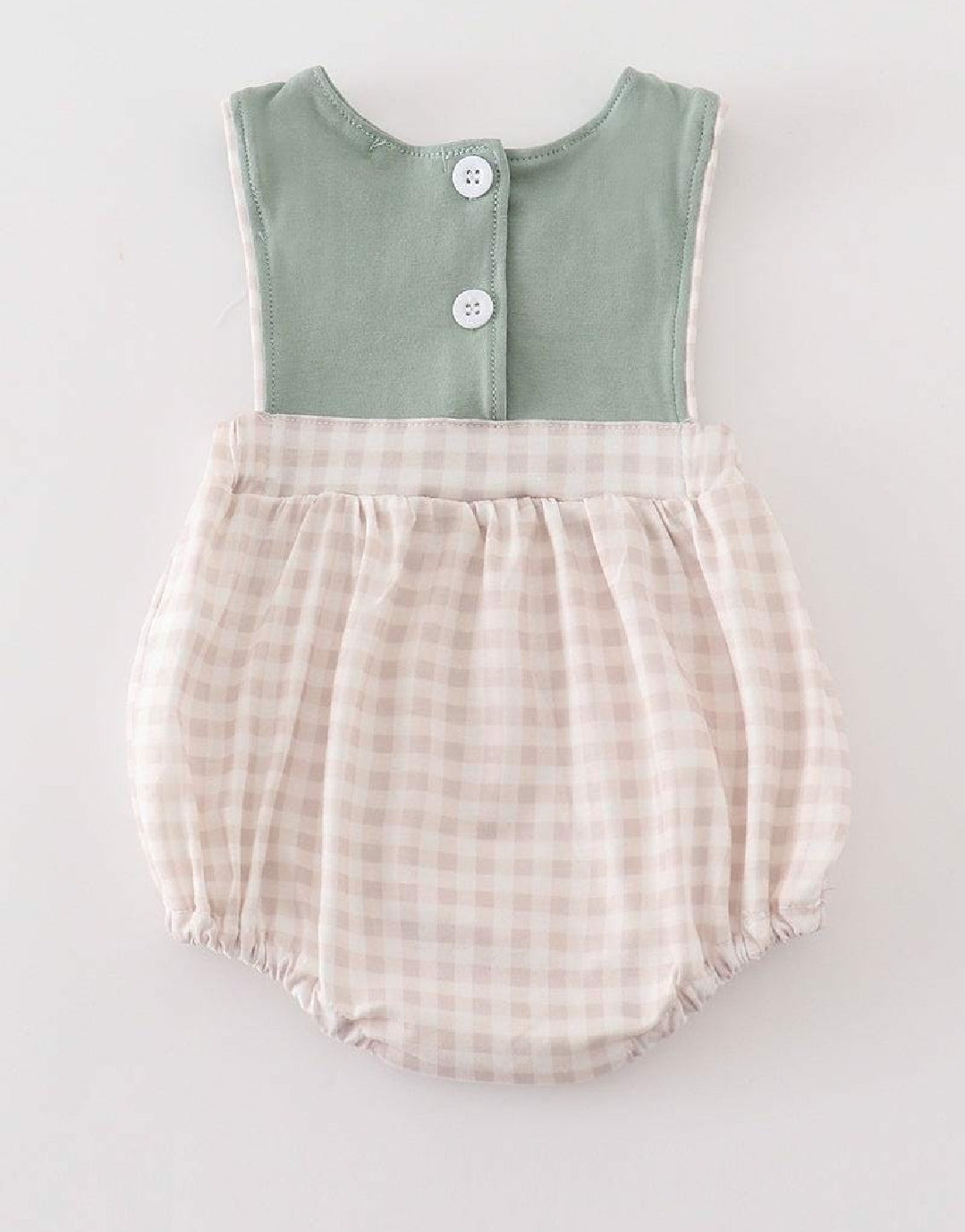 Boy's Boutique Cotton Sage Easter Bunny French Knot Embroidered Bubble Romper Outfit Matching Sibling