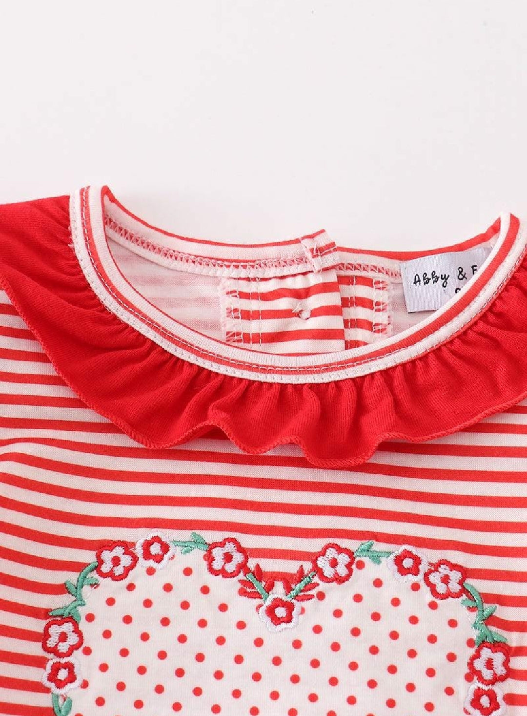 Girl's Boutique Red Stripe Valentine Heart Applique Embroidery Embroidered Romper Matching Sibling