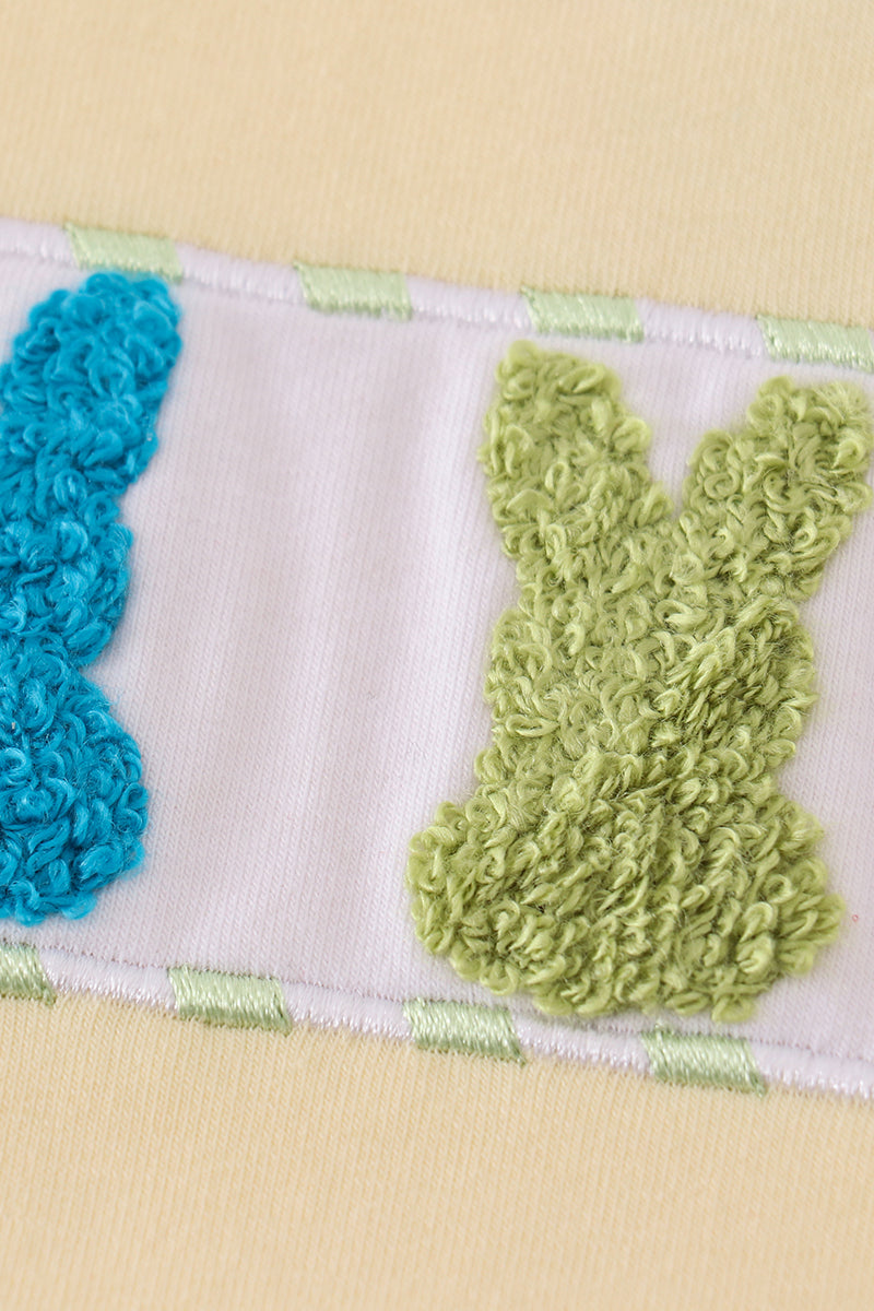 Boy's Boutique Easter French Knot Bunny Bunnies Applique Embroidered Embroidery Two Piece Short Outfit Matching Sibling