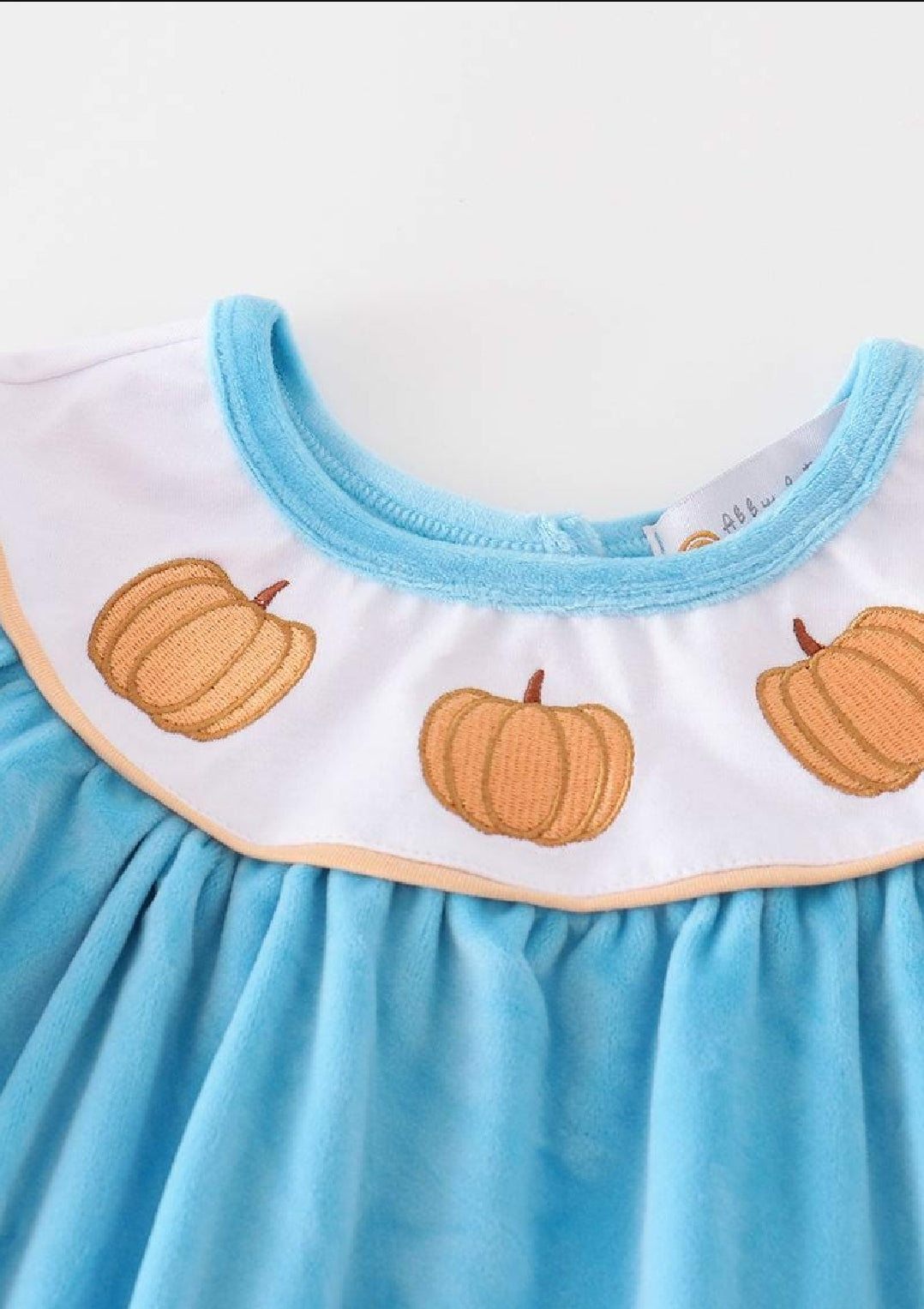 Girl's Boutique Blue Velvet Pumpkin Embroidered Embroidery Ruffle Floral Fall Pant 2 Piece Set Sibling Matching Thanksgiving