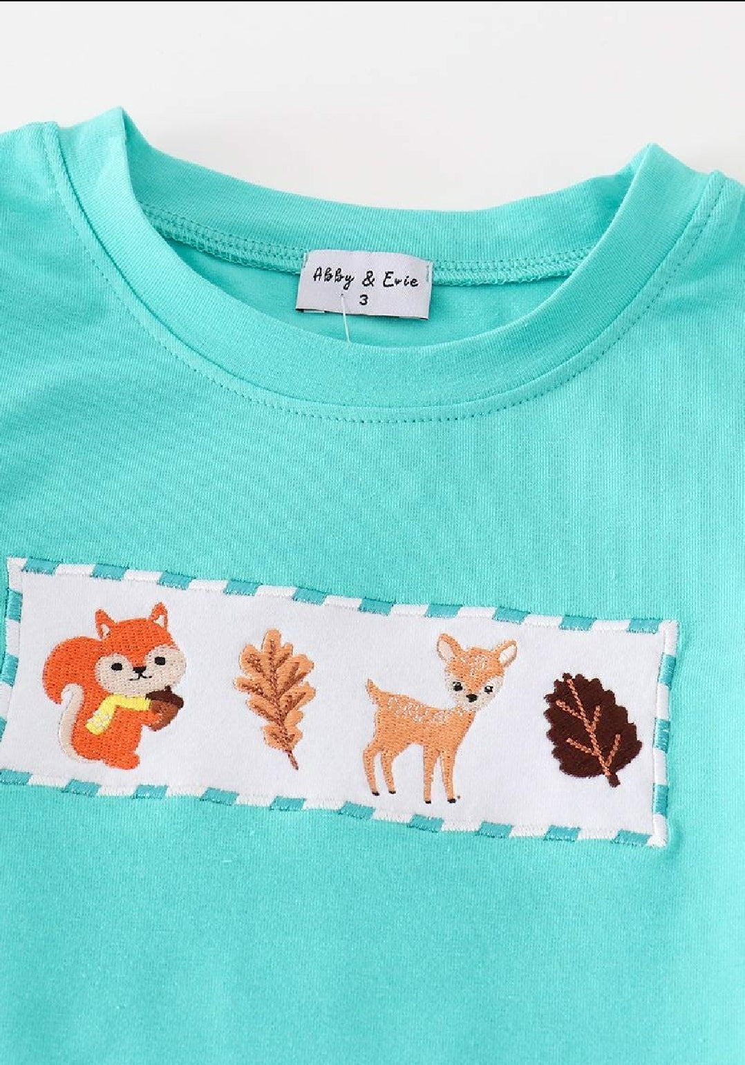 Boy's Boutique Teal Floral Print Forest Animal Embroidered Embroidery Baby Toddler 2PC Set Matching Sibling