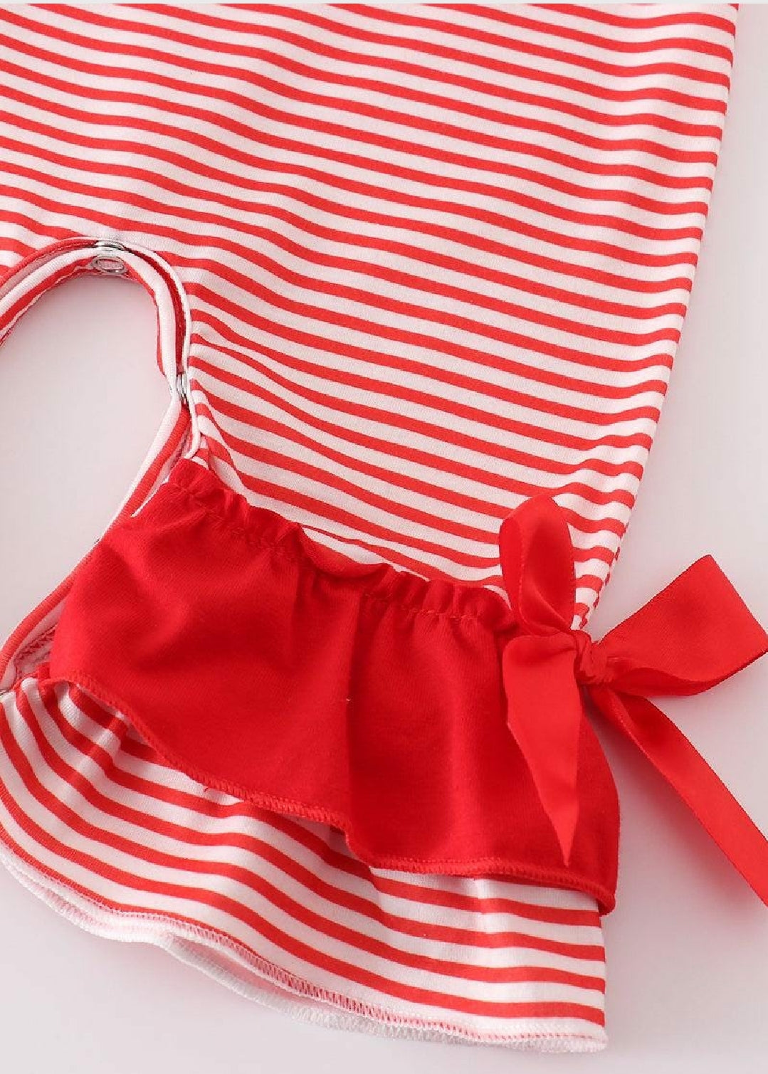 Girl's Boutique Red Stripe Valentine Heart Applique Embroidery Embroidered Romper Matching Sibling