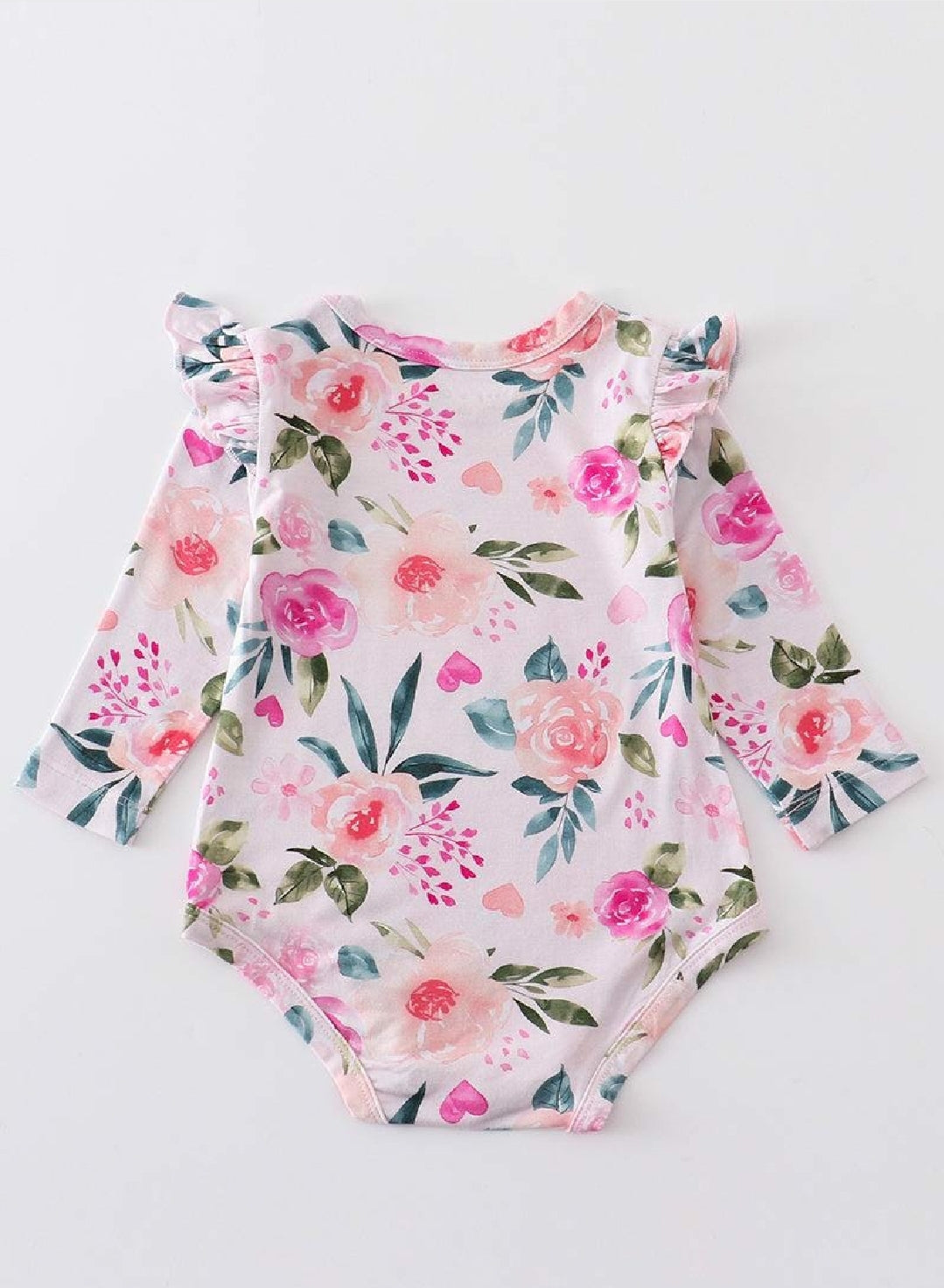 Girl's Boutique Pink Floral Print Bamboo Baby Bubble Romper One Piece Outfit