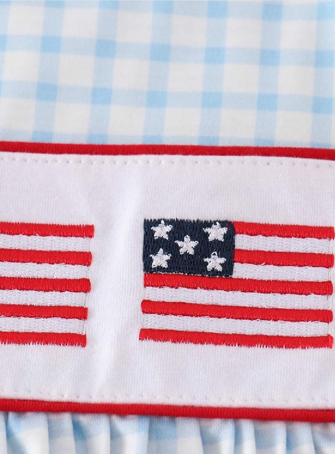 Girl's Boutique Patriotic Checkered Flag Red And Blue Pocket Dress Embroidery Embroidered 4th of July Sibling Matching
