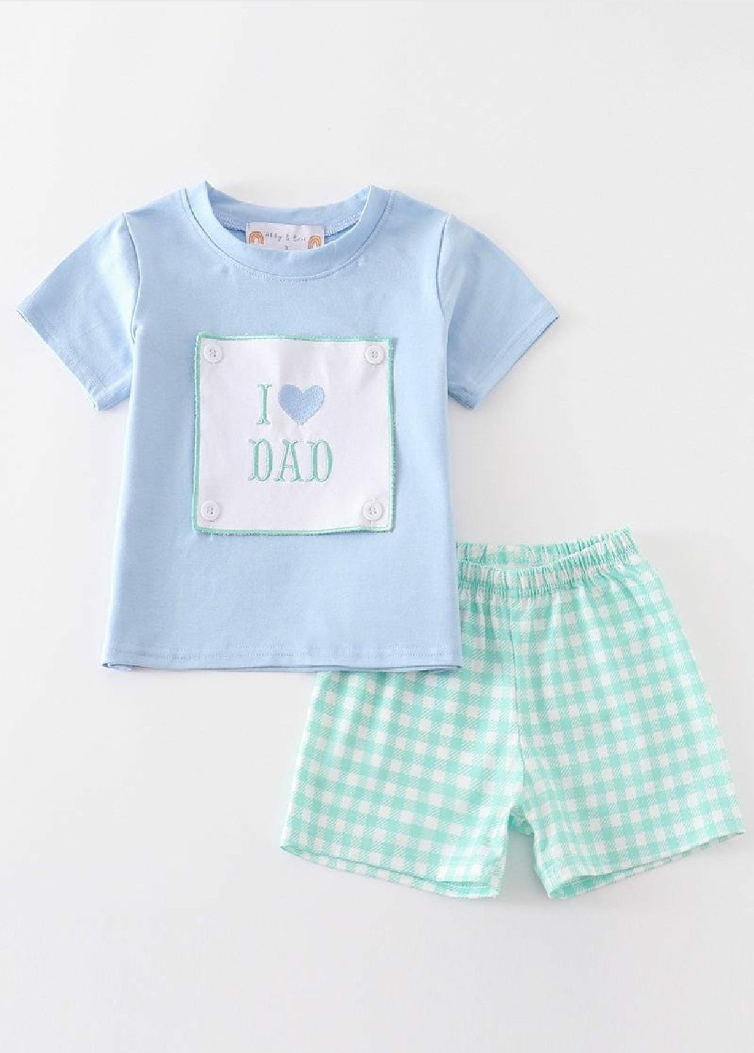 Boy's Boutique Blue I Love Dad Father's Day Applique Embroidered Embroidery Two Piece Short Set Outfit Matching Sibling