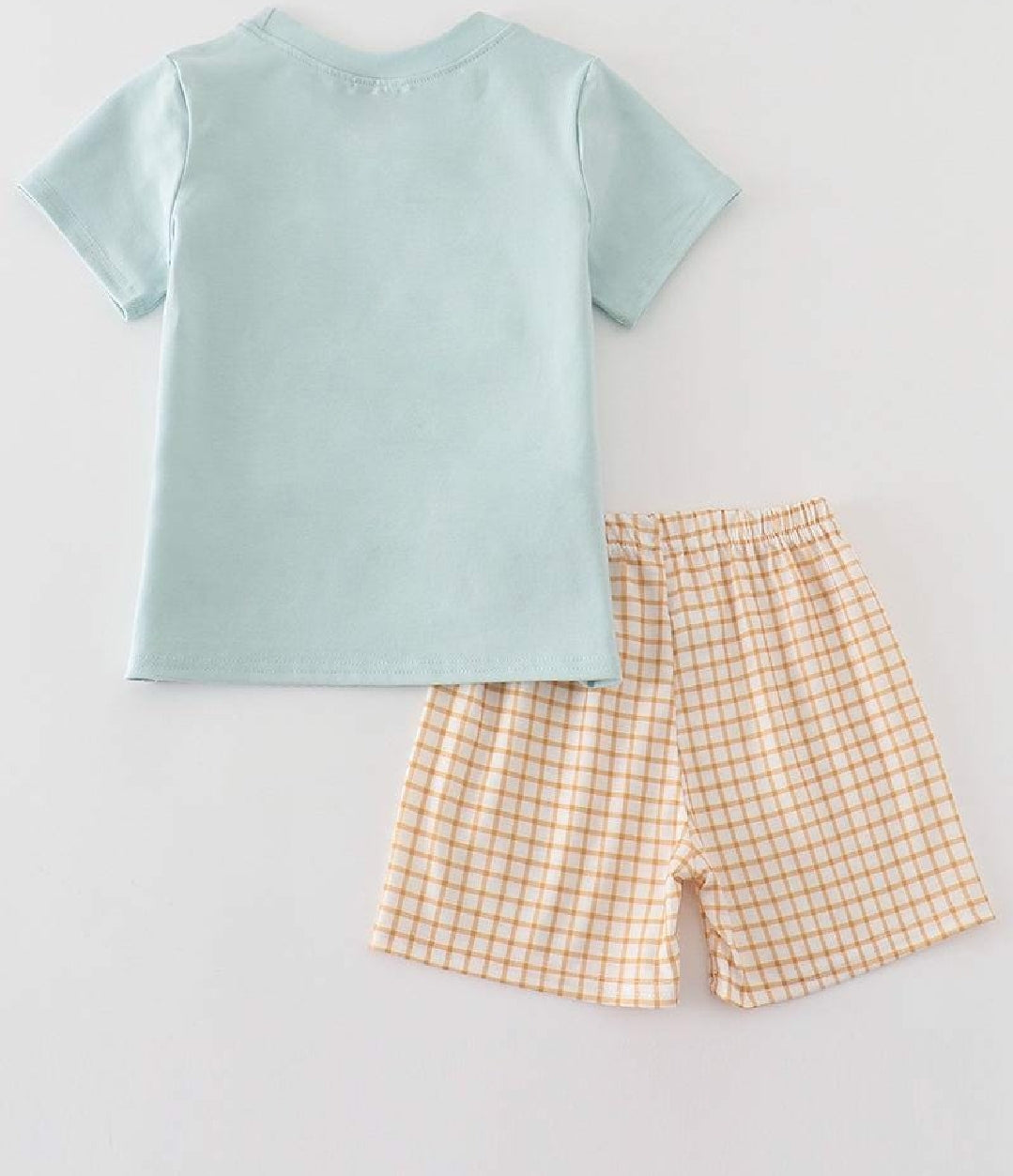 Boy's Boutique Mint Bunny Embroidery Checkered Embroidered Two Piece Short Outfit Matching Sibling