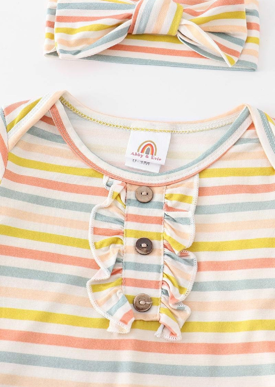 Girl's Boutique Spring Stripe Multicolor Bamboo Baby Knot One Piece Outfit And Matching Headband