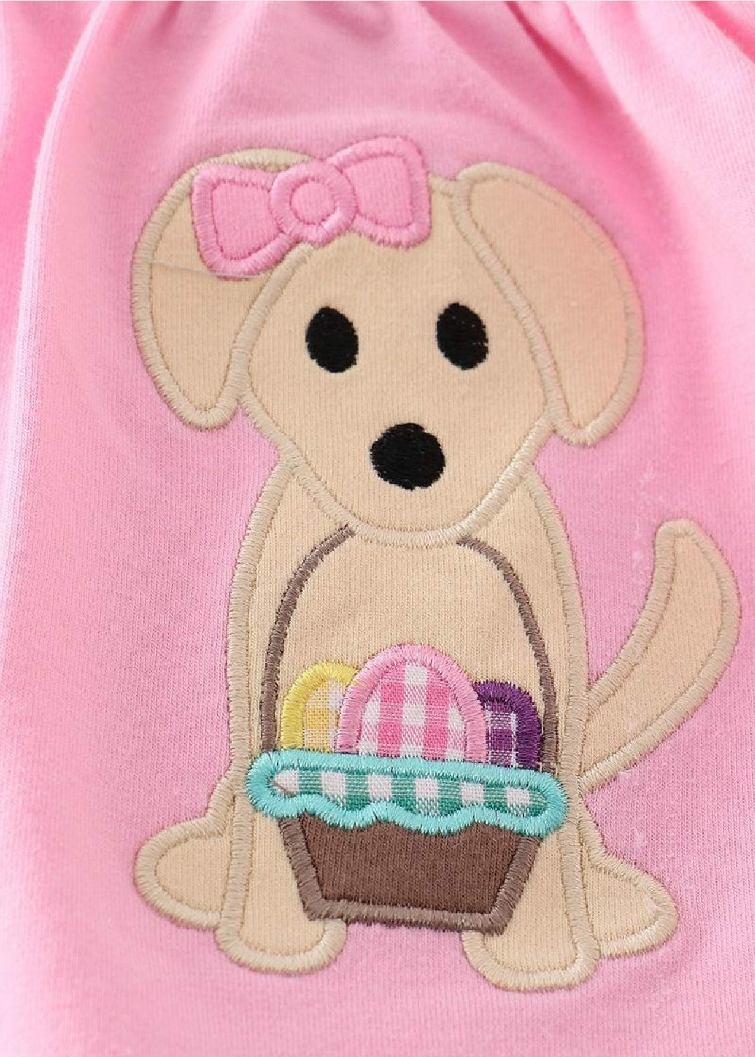 Girl's Boutique Premium Pink Easter Basket Puppy Girl Embroidered Embroidery Two Piece Bloomer Set Outfit Matching Sibling
