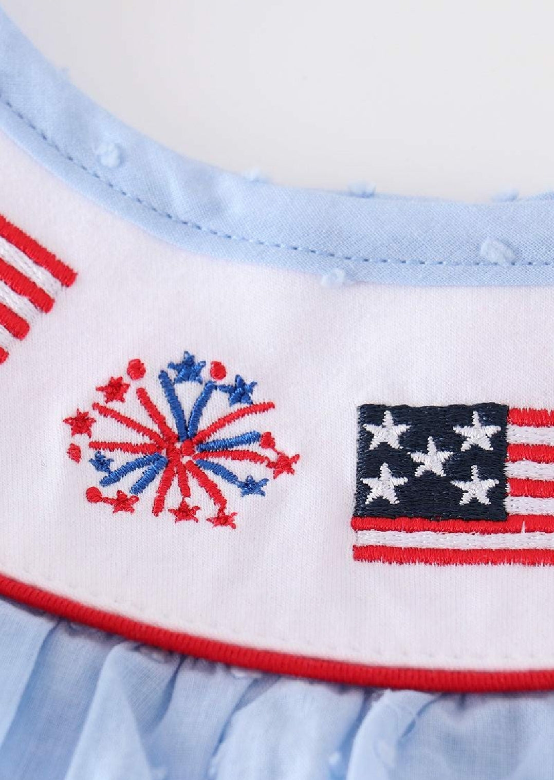 Girl's Boutique Patriotic Blue Swiss Dot Flag Dress Embroidery Embroidered 4th of July Sibling Matching