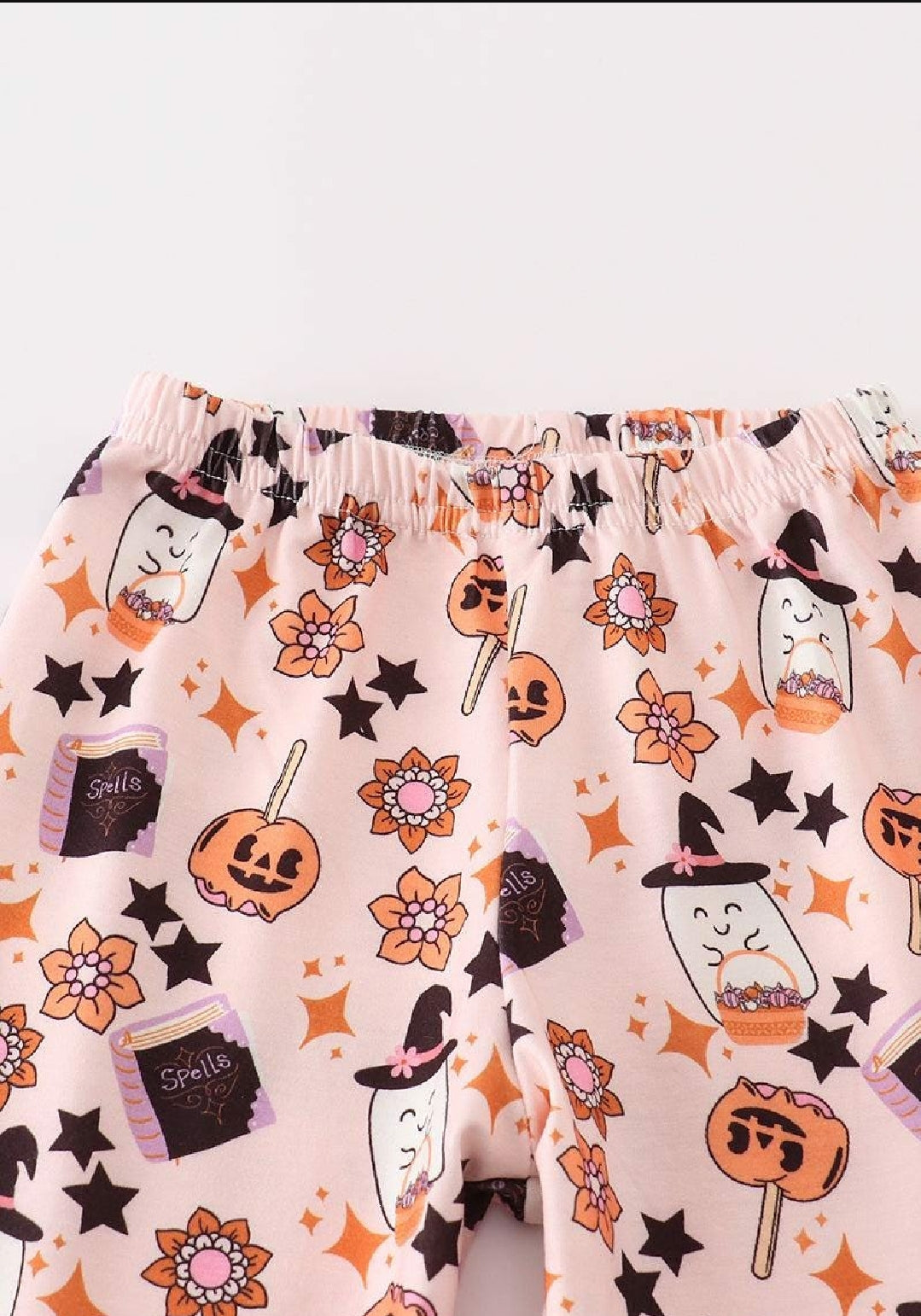Girl's Boutique Cotton Happy Halloween Orange Ghost Girl Ruffle Lounge Set Sibling Matching