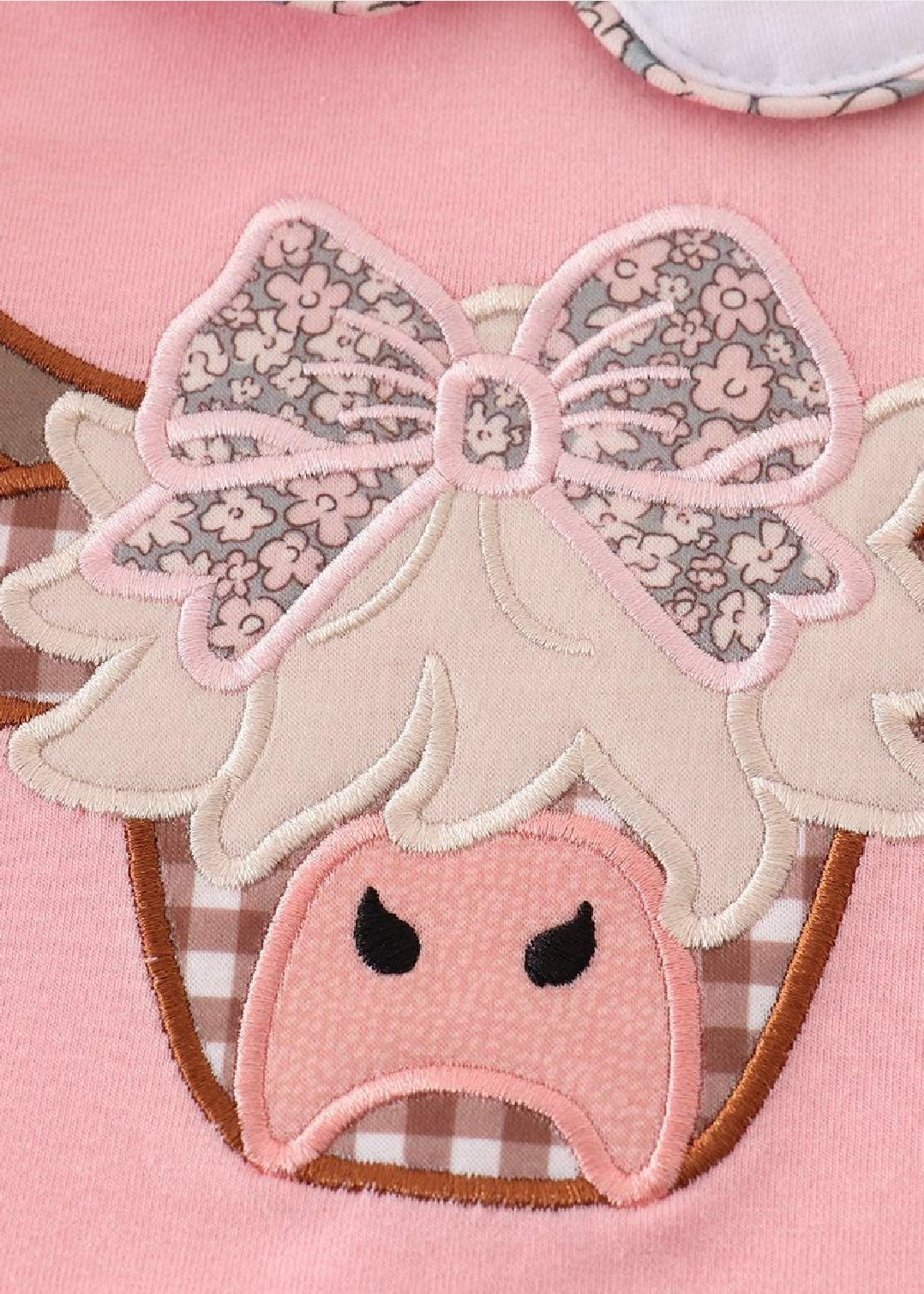 Girl's Boutique Pink Highland Cow Applique Embroidered Embroidery Bubble Romper Matching Sibling