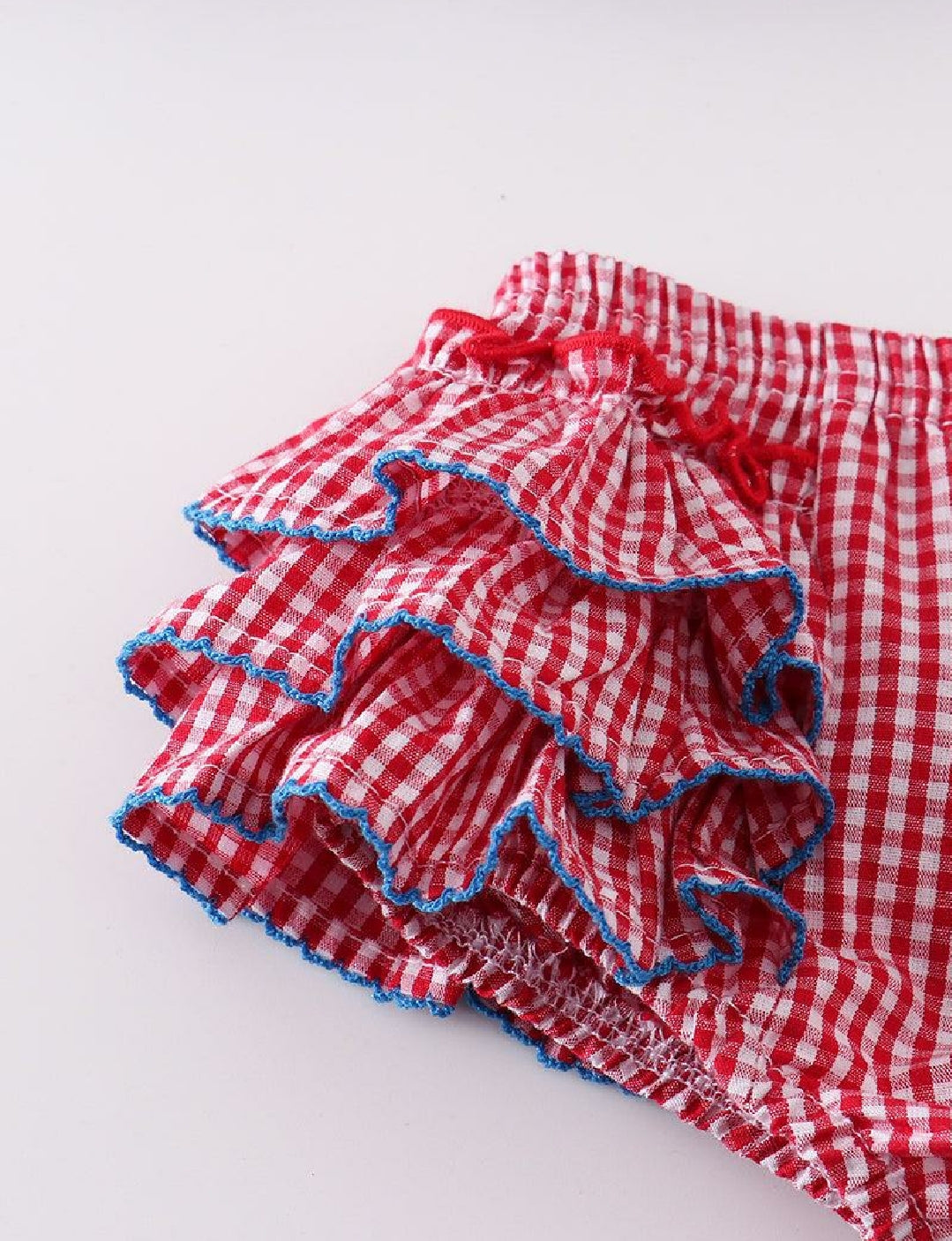 Girl's Boutique Premium Patriotic Plaid Flag 2 PC Ruffle Bloomer Set 4th of July Sibling Matching