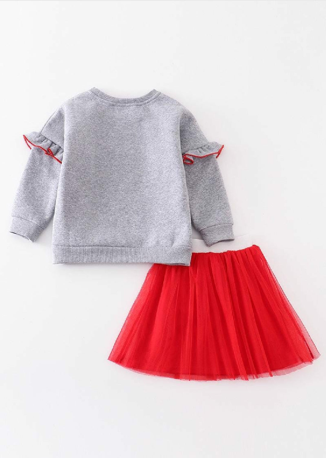 Girl's Boutique Premium Grey Red Milk Cookie Santa Skirt Sweater Set Sibling Matching