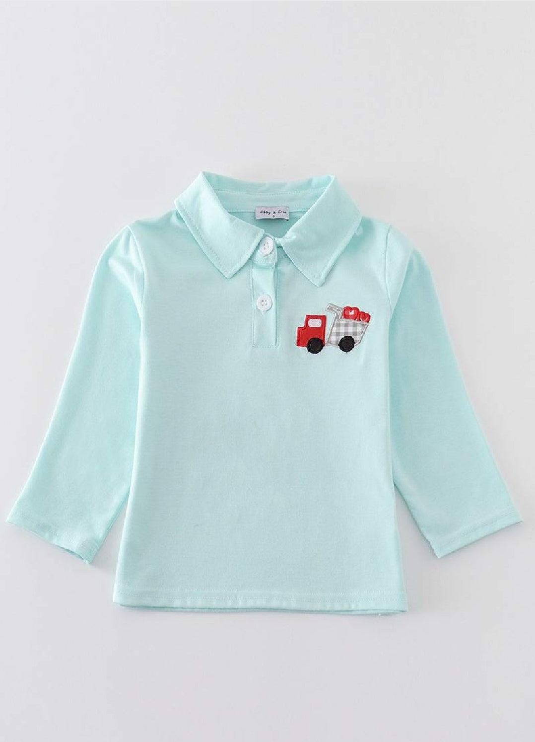 Boys Boutique Valentine's Day Heart Blue Truck Embroidery Embroidered Long Sleeve Collar Shirt Top Matching Sibling
