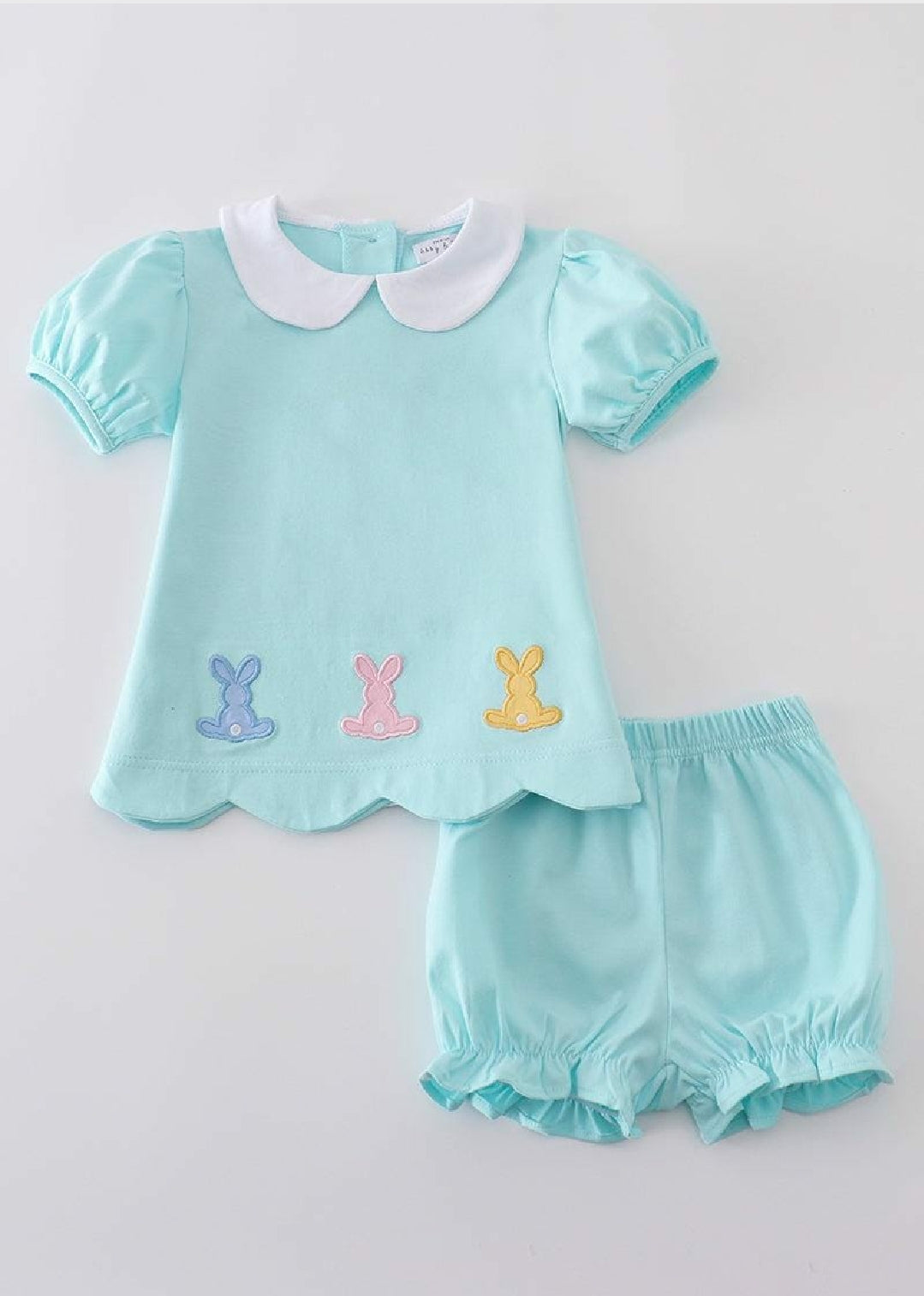 Girl's Boutique Premium Mint Easter Bunny Embroidered Bloomer Set Outfit Matching Sibling