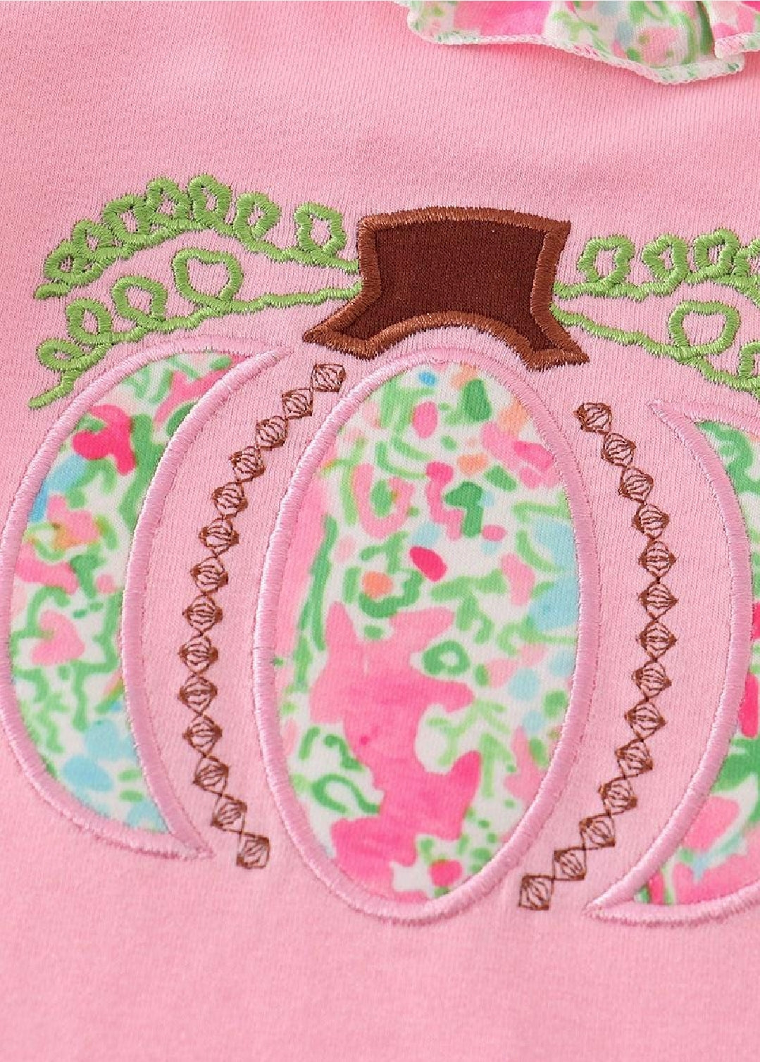 Girl's Boutique Pink Floral Pumpkin Applique Embroidered Embroidery Thanksgiving Fall Romper Matching Sibling