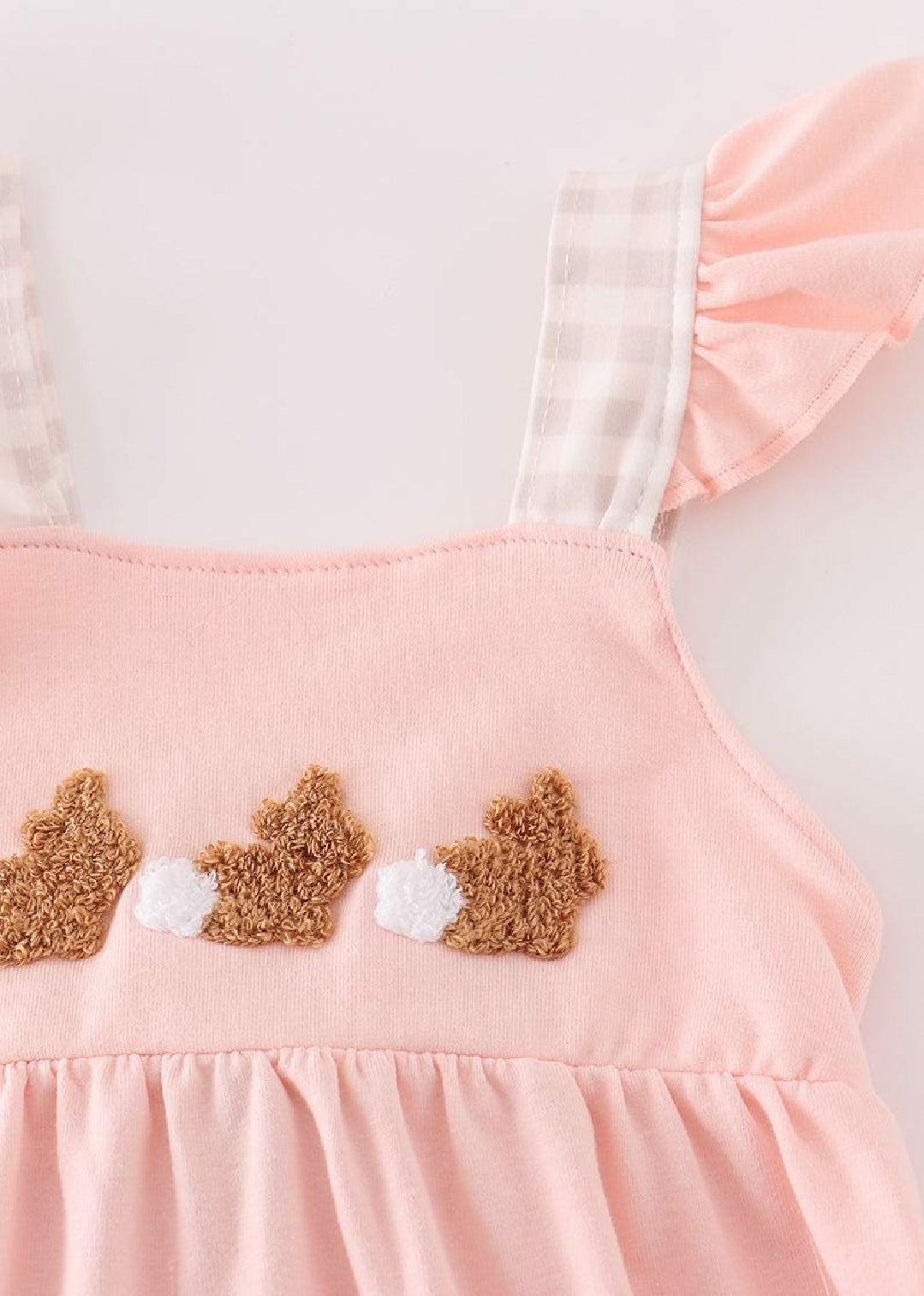 Girl's Boutique Pink Easter Bunny French Knot Girl Embroidered Embroidery Bubble Romper Matching Sibling