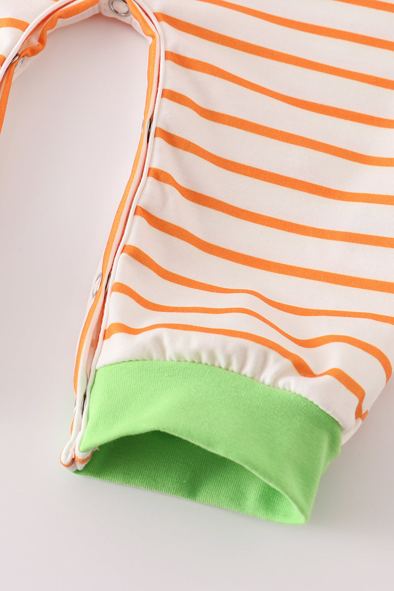Boy's Boutique Orange And Green Cat Halloween Striped Romper Sibling Matching Size 3M