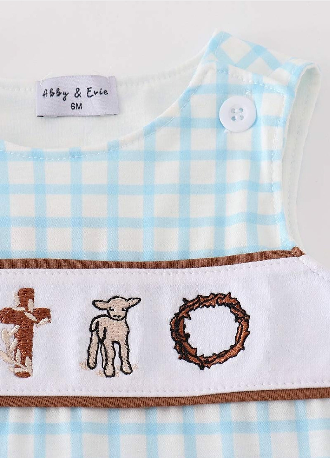 Boy's Boutique Blue Easter Cross Lamb Embroidered Embroidery Romper Outfit Matching Sibling