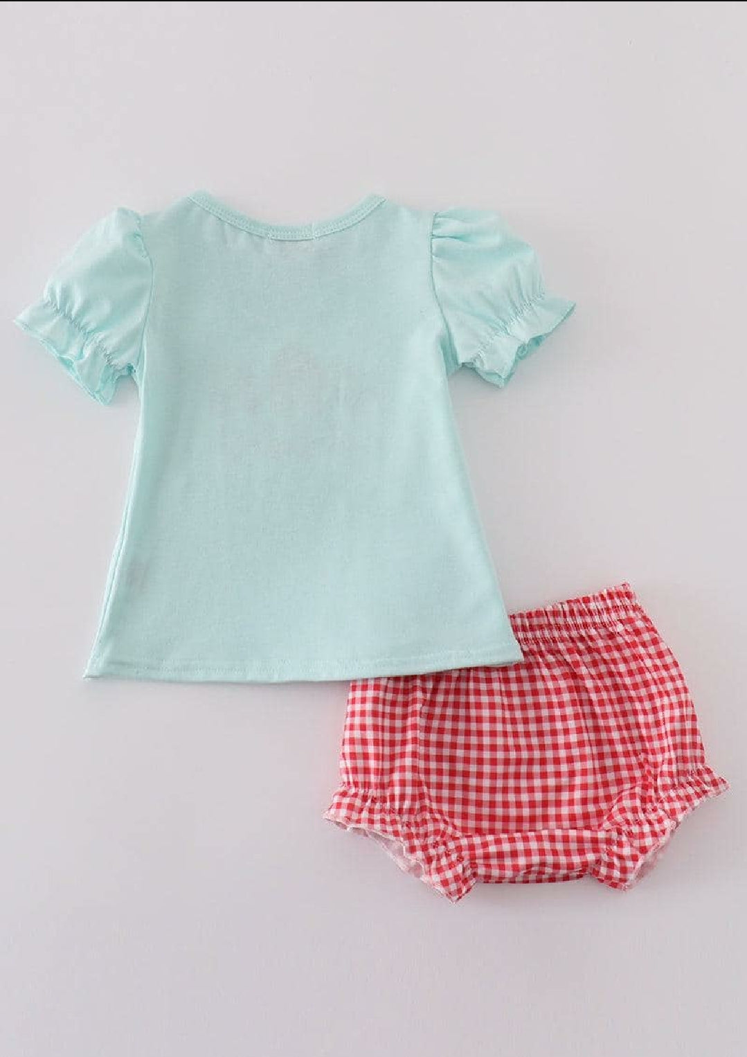 Girl's Boutique Red Farm E-I-E-I-O Applique Checkered Embroidered Embroidery 2 Piece Bloomer Set Matching Sibling