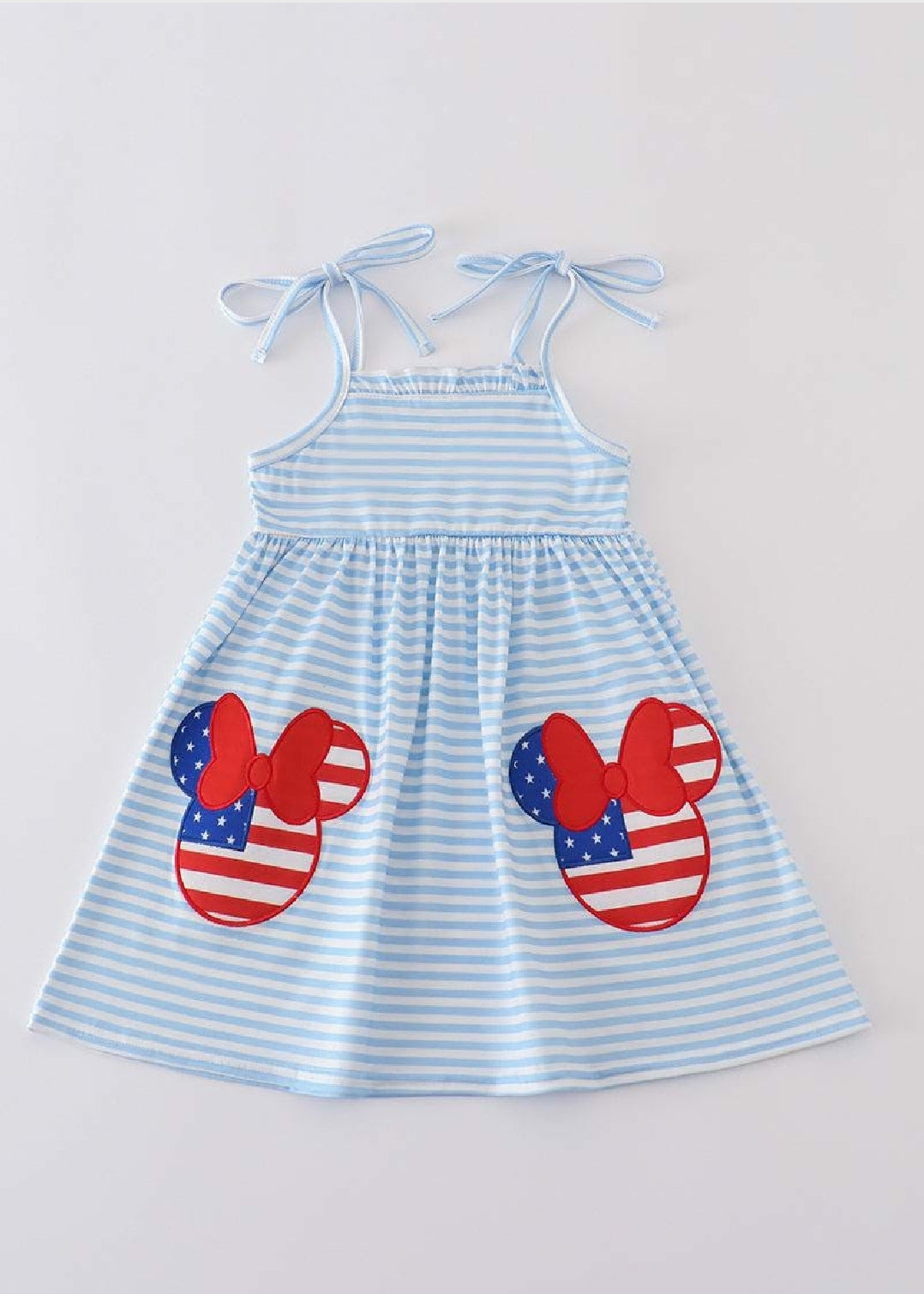 Girl's Boutique Patriotic Mouse Character Flag Red And Blue Dress 4th of July Sibling Matching