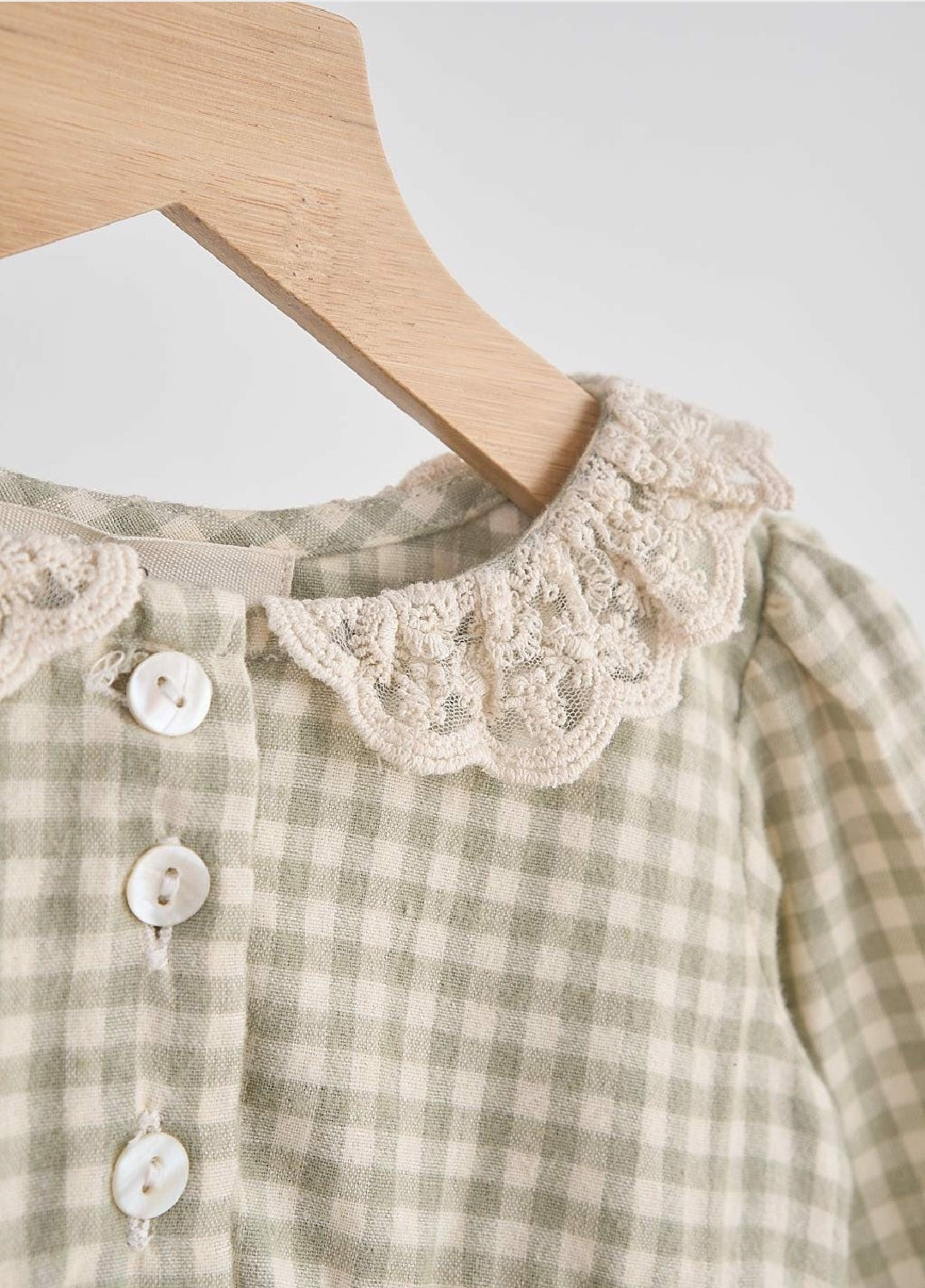 Girl's Boutique Green Plaid Linen Button Down Checkered Flannel Lace Bubble Romper Matching Sibling